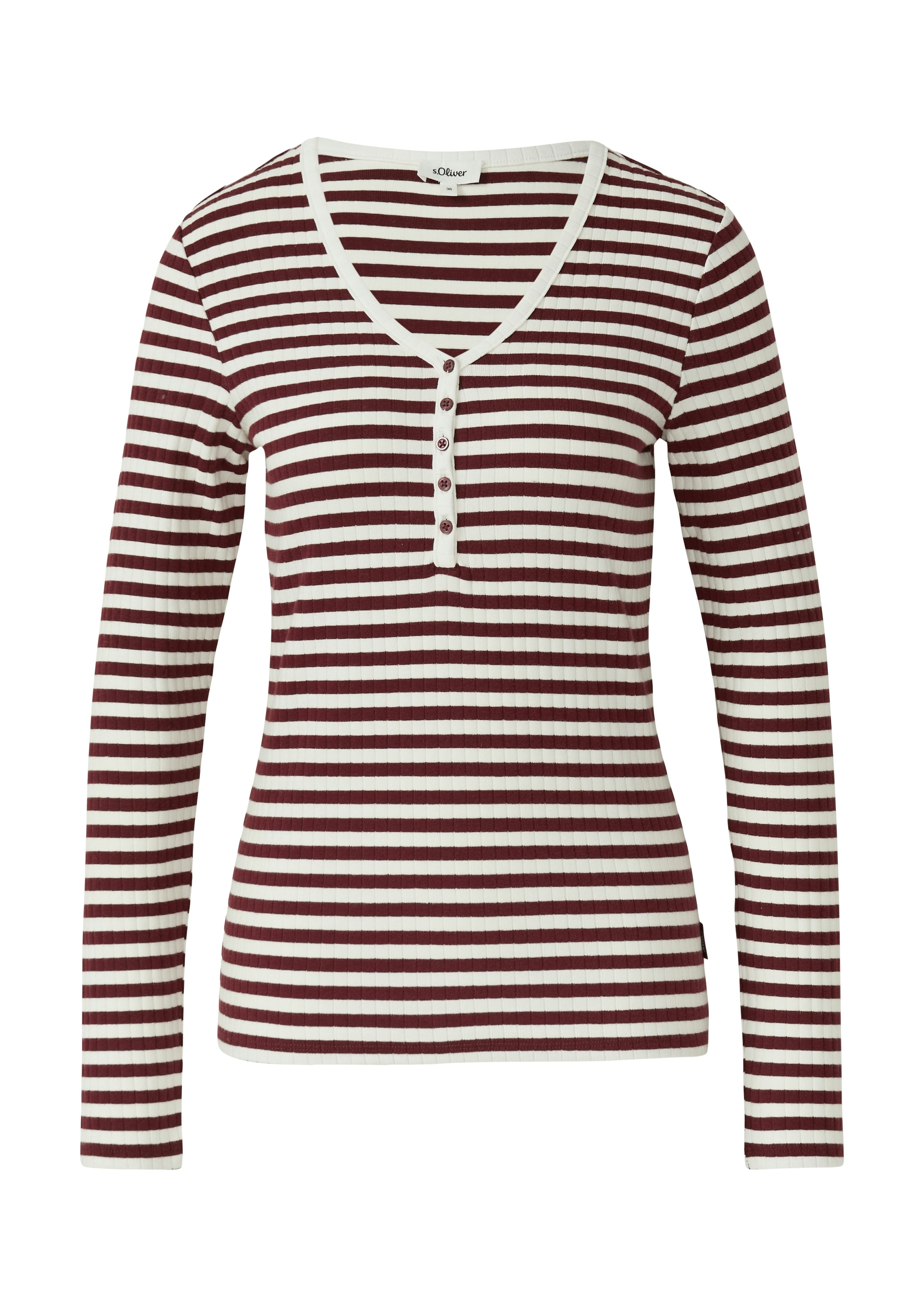 s.Oliver Langarmshirt mit kurzer Knopfleiste, in Ripp-Optik