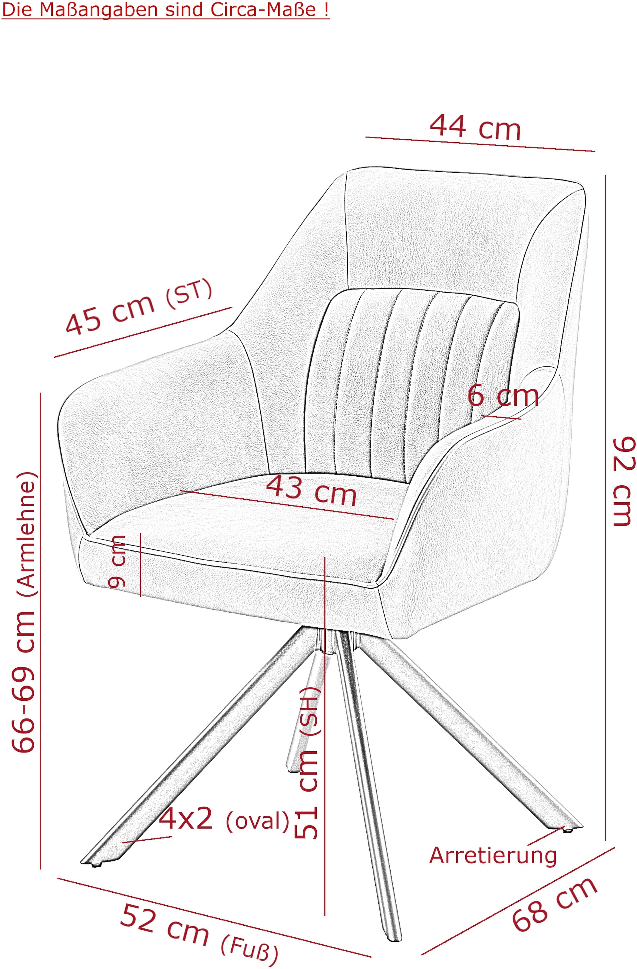 HELA Chaise avec accoudoirs »POLINA« () 1 cuis4 pieds, pivotant à 360°, structure en tube ovale, accoudoirs, aspect cuir