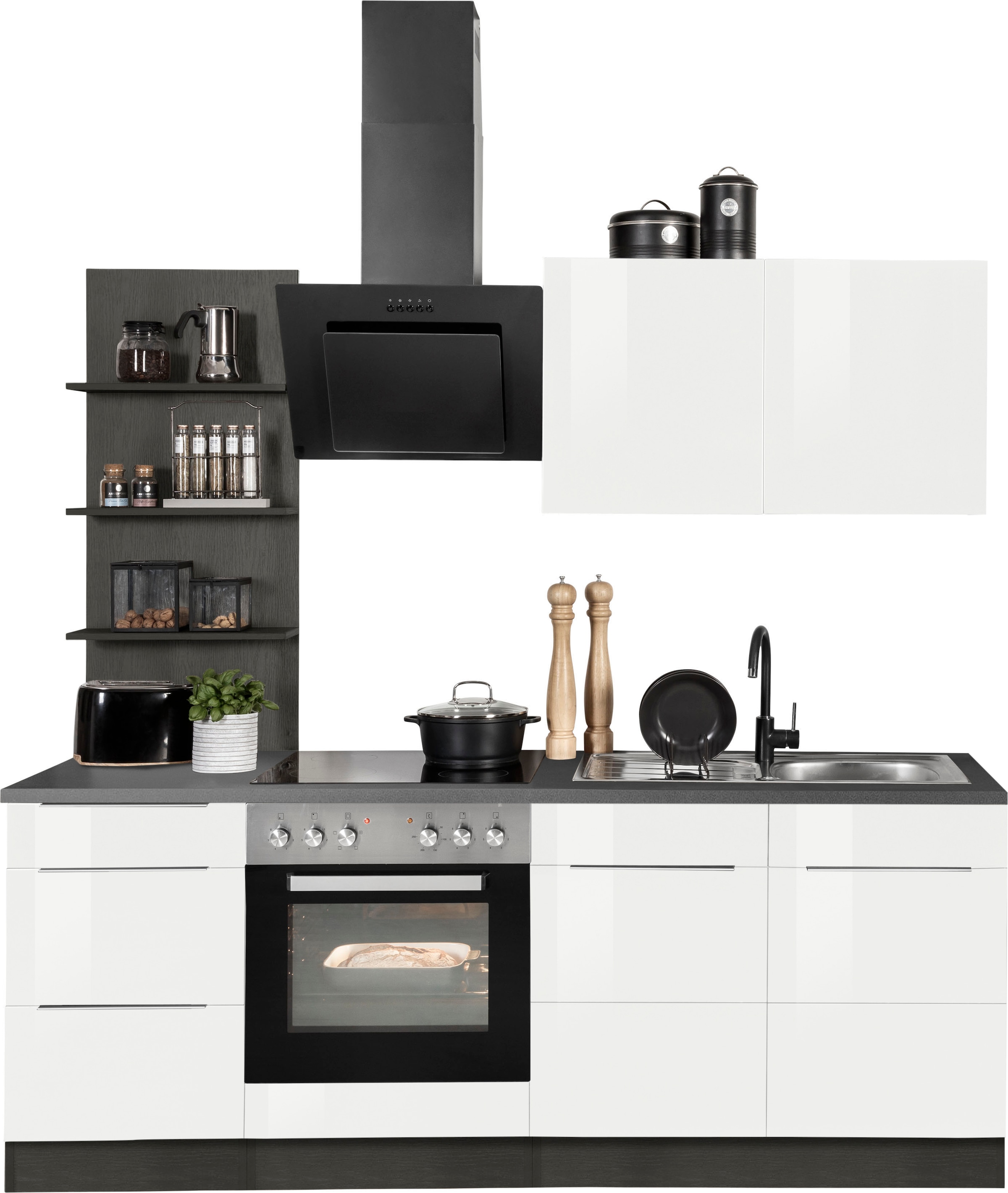 Image of KOCHSTATION Küchenzeile "KS-Brindisi" Breite 210 cm, wahlweise mit E-Geräten, mit MDF-Fronten und Regal