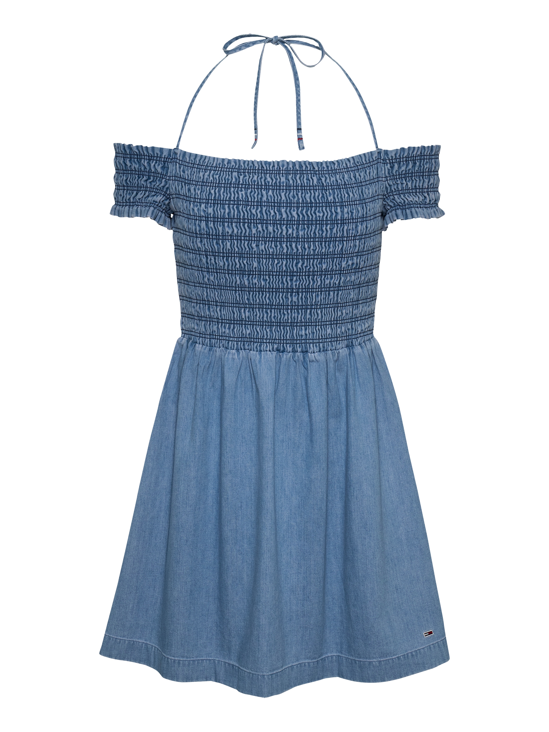 Tommy Jeans Midikleid »TJW CHAMBRAY FIT & FLARE DRESS«, mit Bindeband, in blauer Waschung