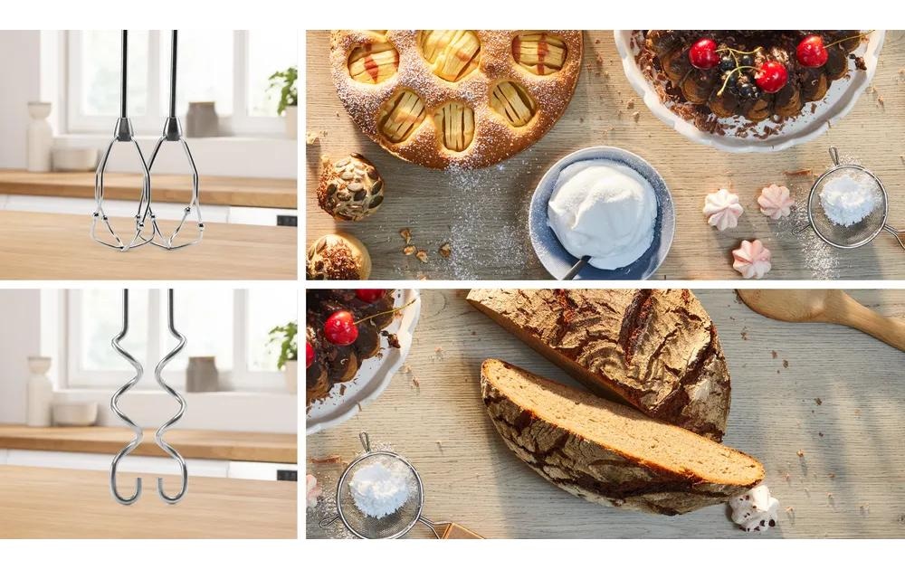 BOSCH Handmixer »MFQ49300, Edelst. Rührbesen/Knethaken, 5 Stufen, Spiralkabel« 850 W Turbotaste, Soft-Touch-Griff, leichtes Gehäuse, Made in Europe