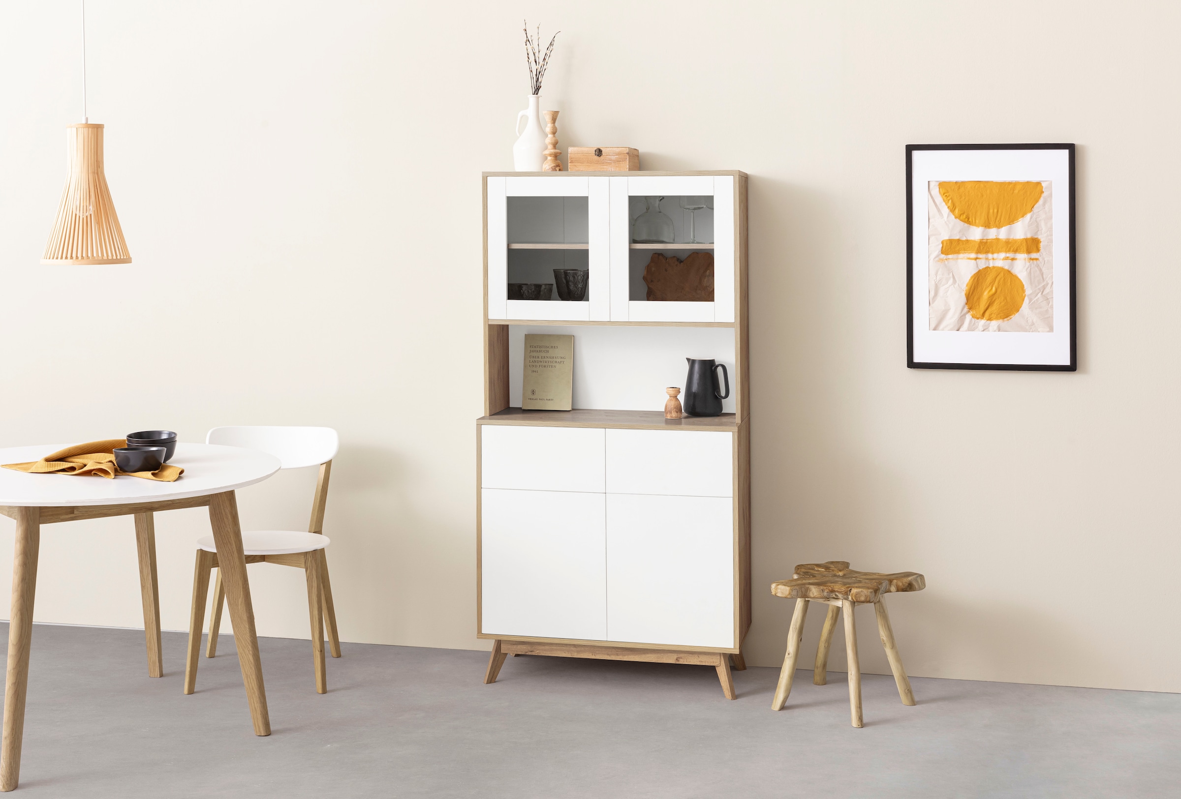 Home affaire Buffet »Skandi«, 2 Glastüren, 2 Holztüren und 2 Schubkasten, Breite 84cm, Höhe 165cm