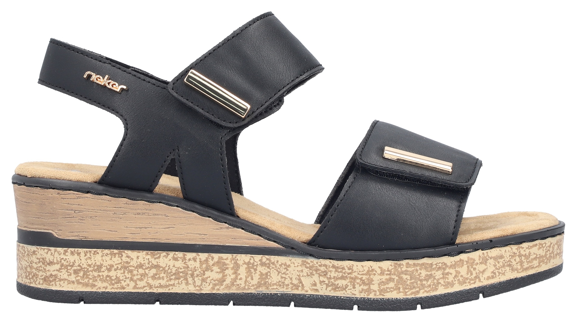 Rieker Sandales compensées  Chaussure à scratch, chaussure d'été, sandale plateforme avec éléments décoratifs