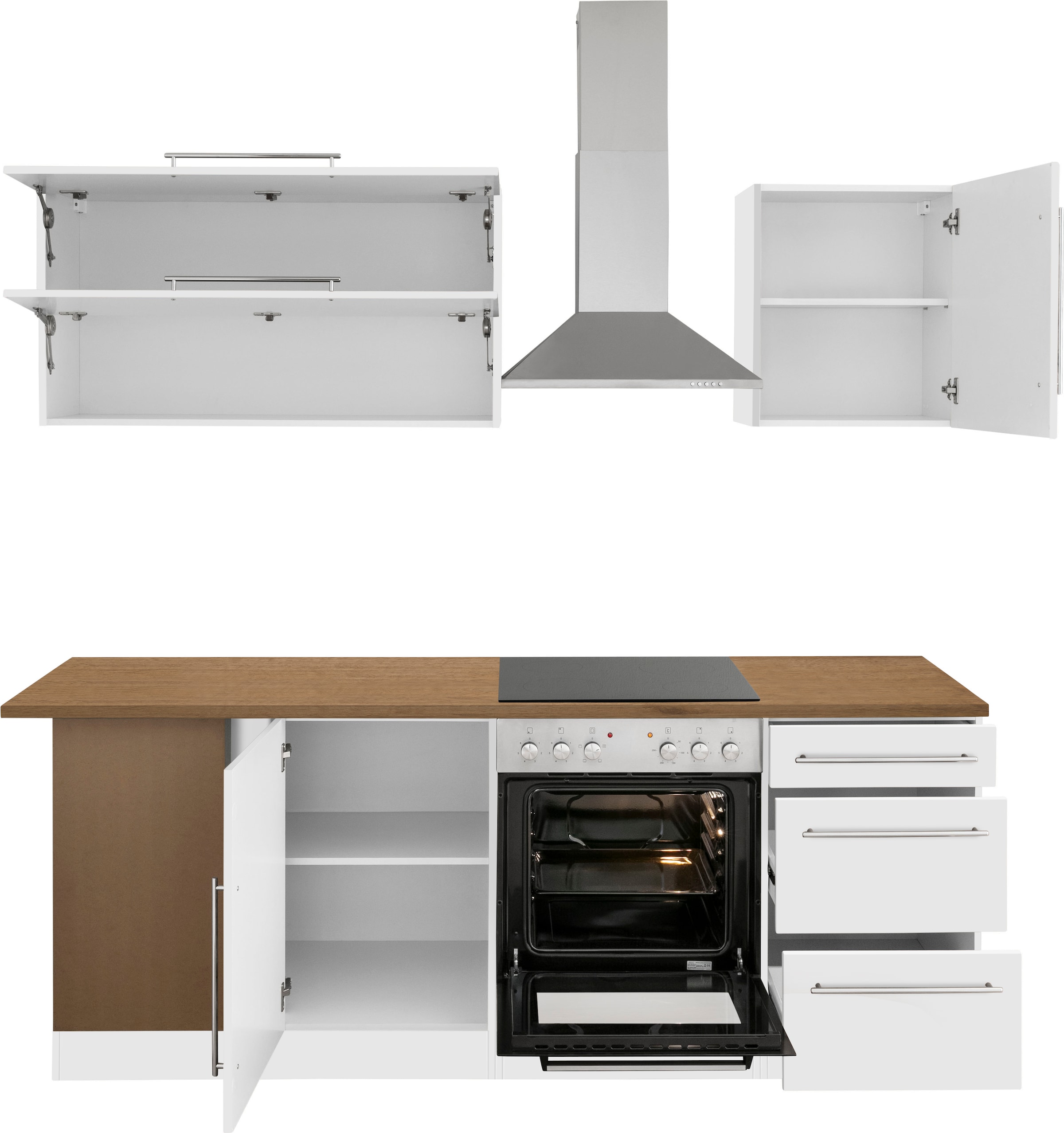 KOCHSTATION Cuisine d'angle »KS-Samos« largeur d’installation 220x220 cm, option appareils électriques, avec plan de travail