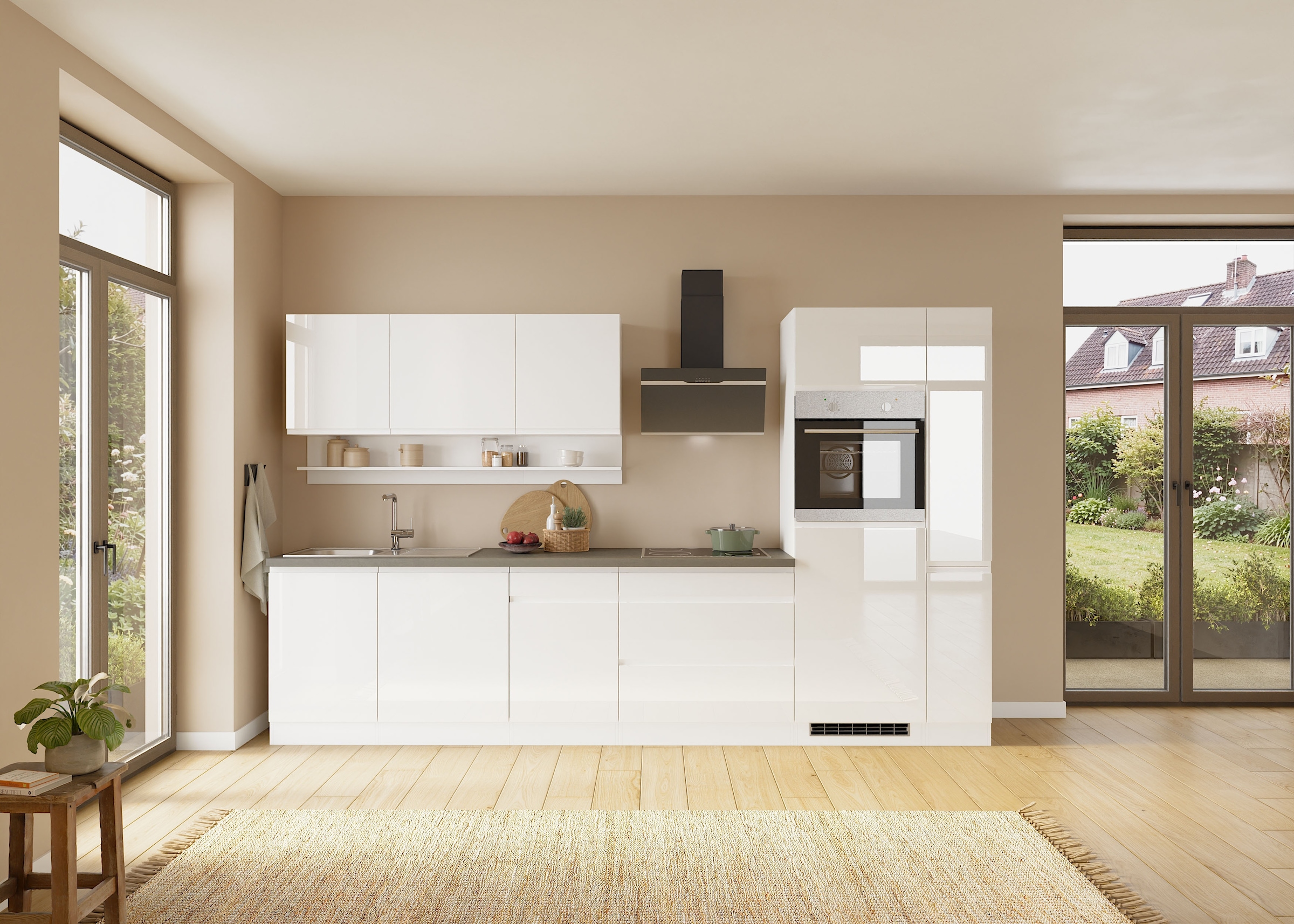KOCHSTATION Kitchenette »KS-Virginia,neu in verbesserter Ausführung« plan de travail épaisseur 38 mm, rangement, fermeture douce,  largeur 330 cm, soft-close, sans appareils électriques