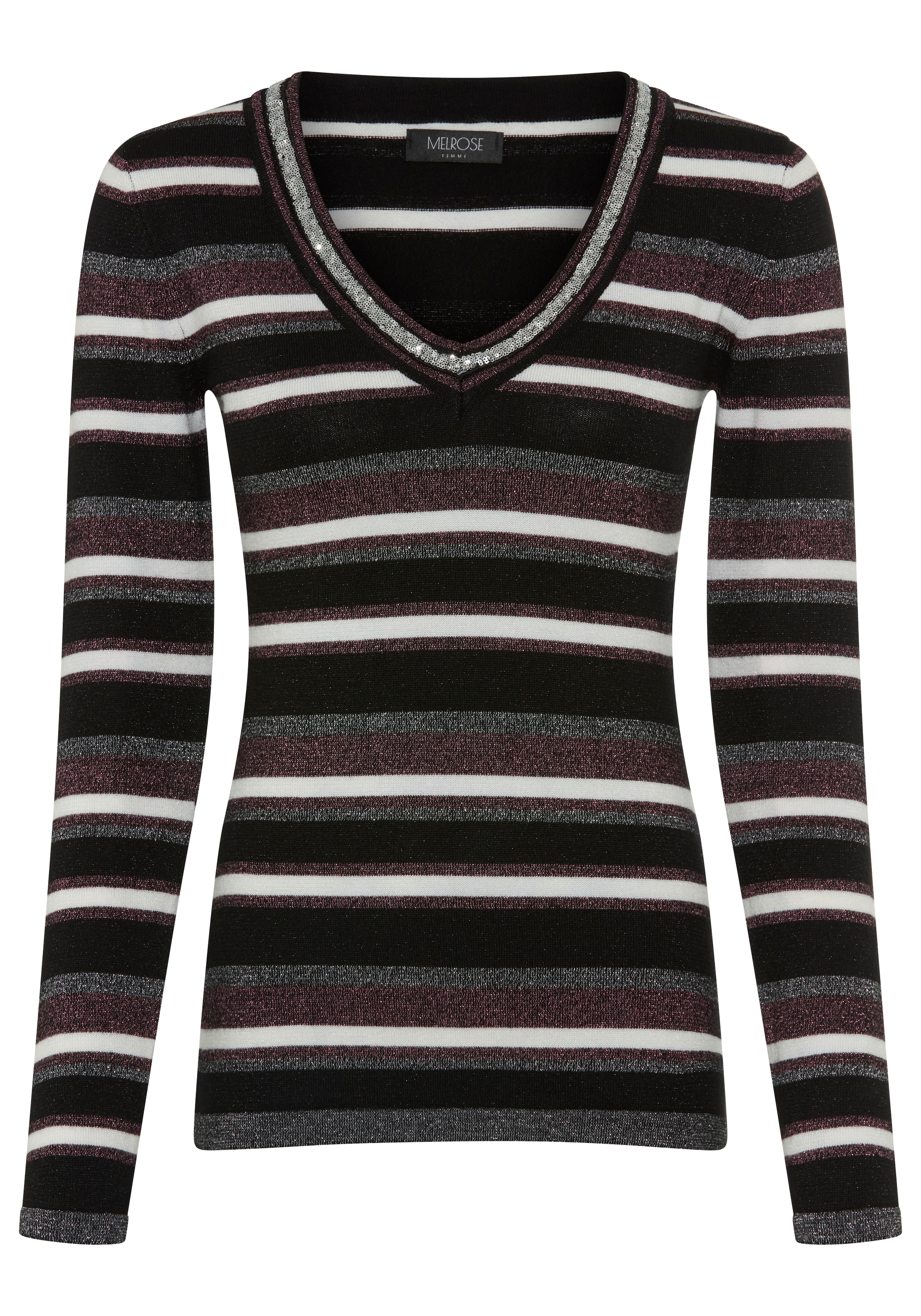 Melrose Pull col V avec fil pailleté doux et détails en sequins