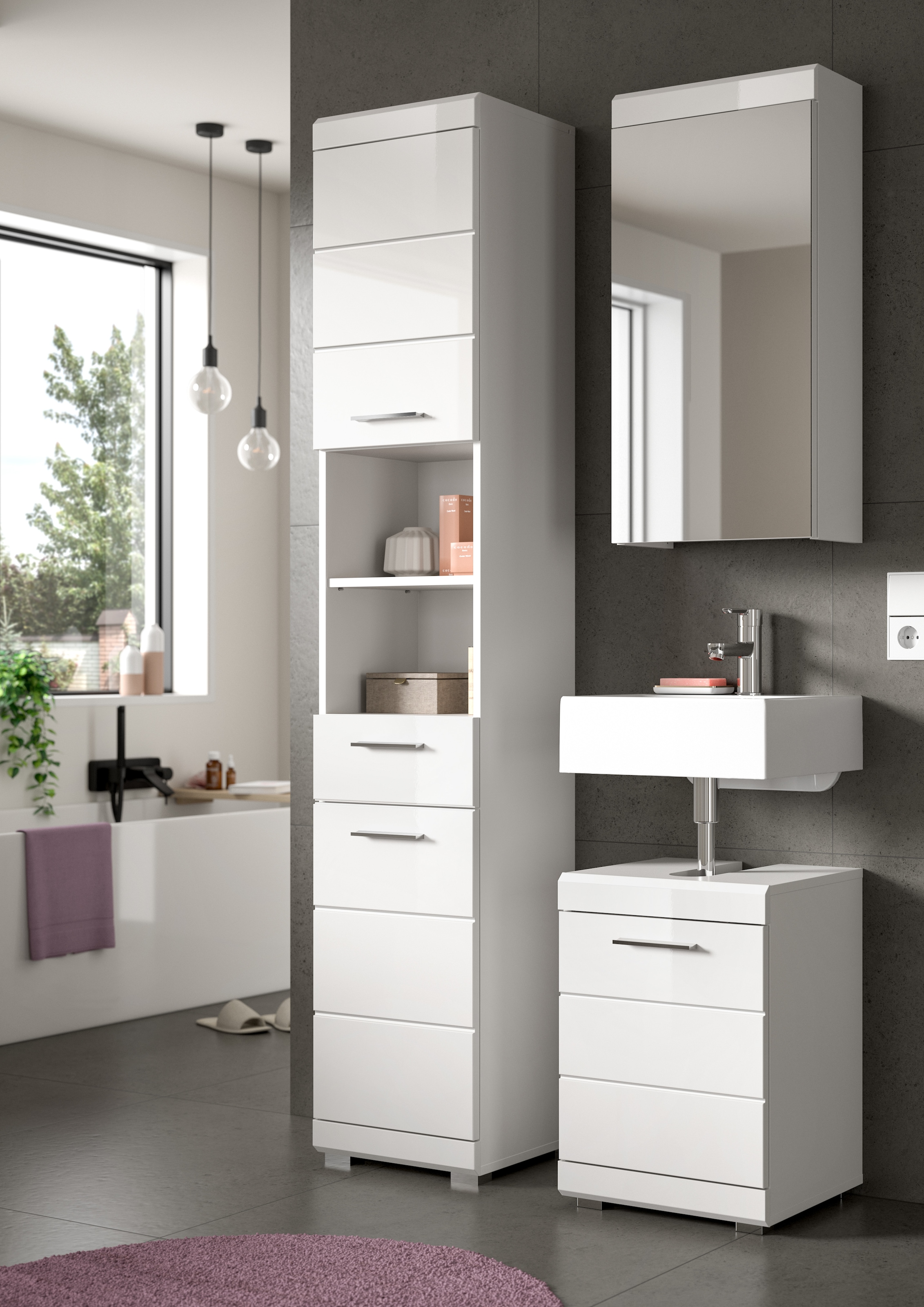 welltime Ensemble de meubles de salle de bain »SIENA, 3-tlg., Waschbeckenunterschrank, Spiegelschrank & Hochschrank«