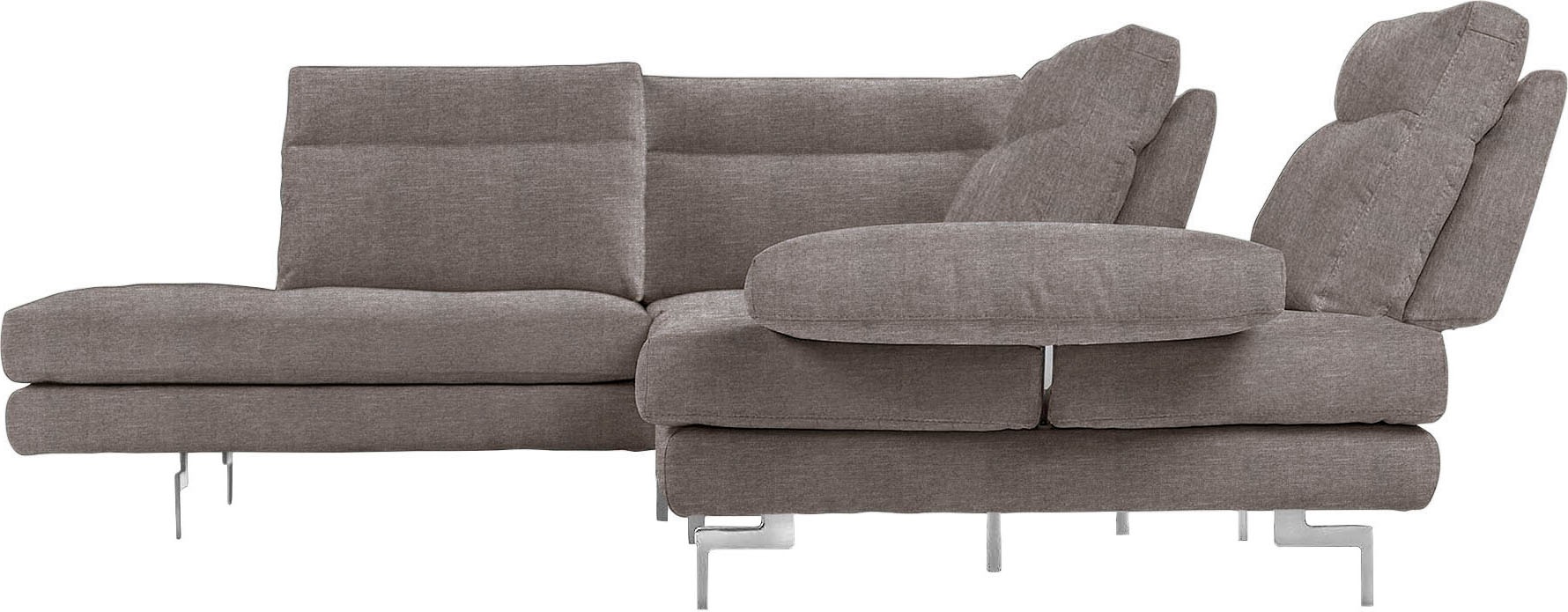 CALIA ITALIA Ecksofa »Toby Wing, L-Form, Multifunktionssofa, bequem und edel«, Sitztiefenverstellung und Armteilfunktion, Füsse chrom glänzend