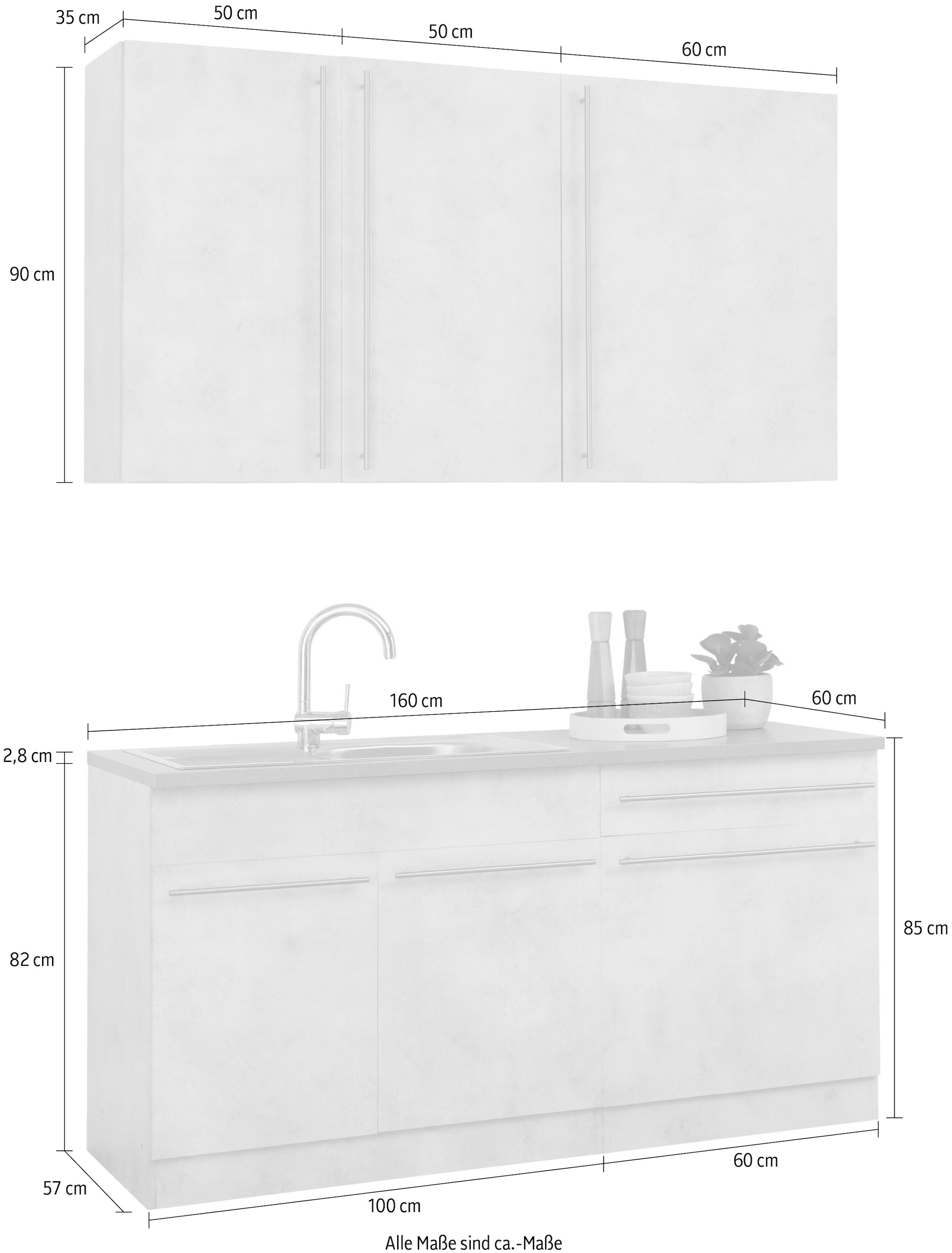 wiho Küchen Pantryküche »Chicago«, ohne E-Geräte, Breite 160 cm