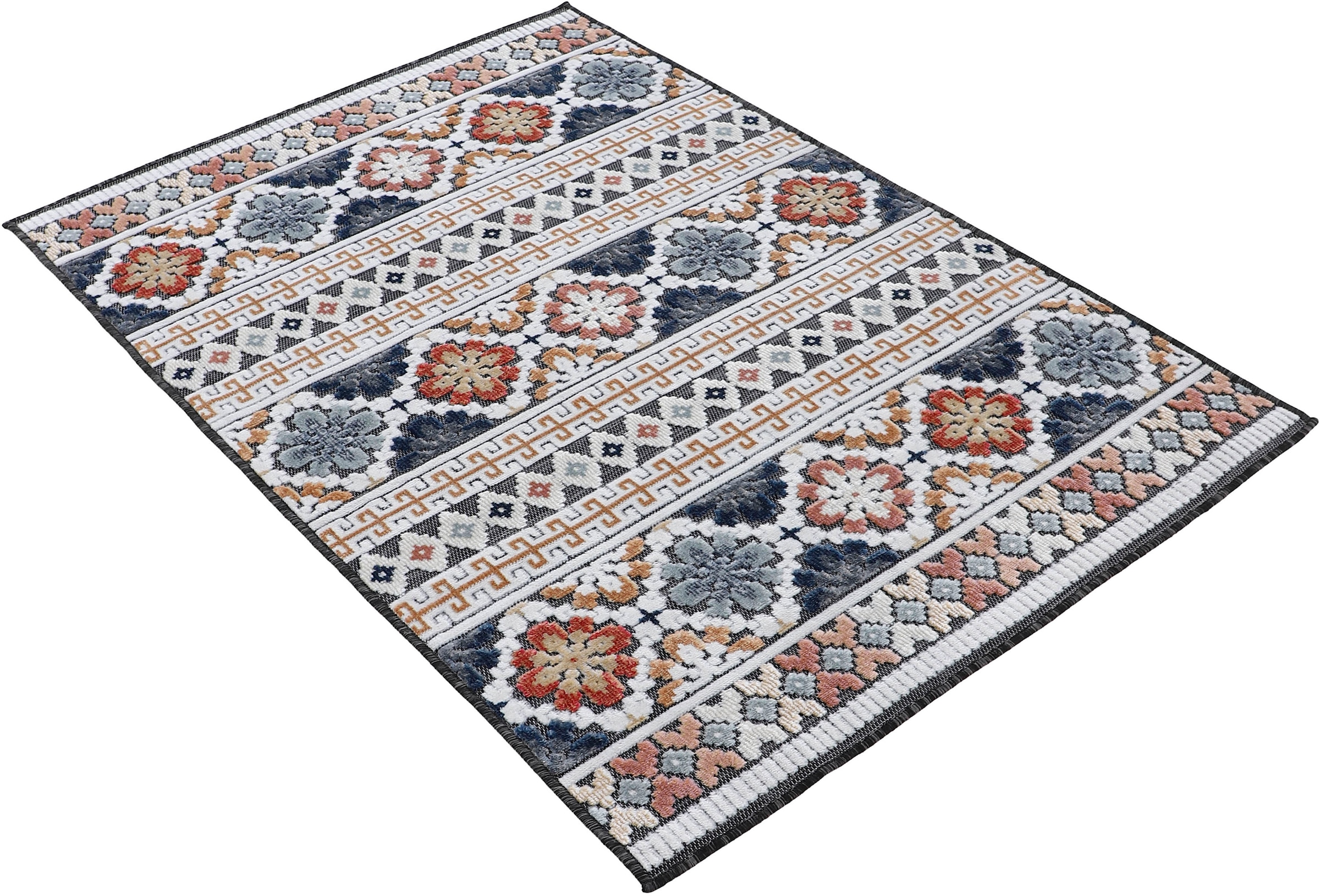 carpetfine Teppich »Deja 103« rechteckig 4 mm Höhe robustes Flachgewebe, Floral, In- und Outdoor, Läufer