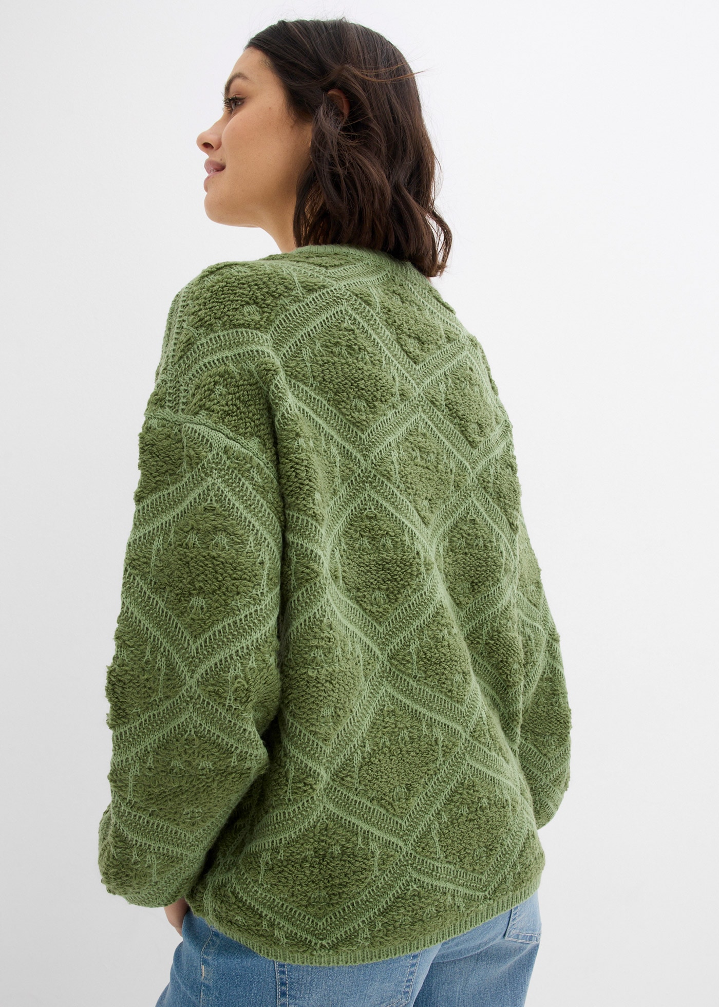 bonprix Strickpullover mit Rundhalsausschnitt, mit Jacquard-Muster, Langarm