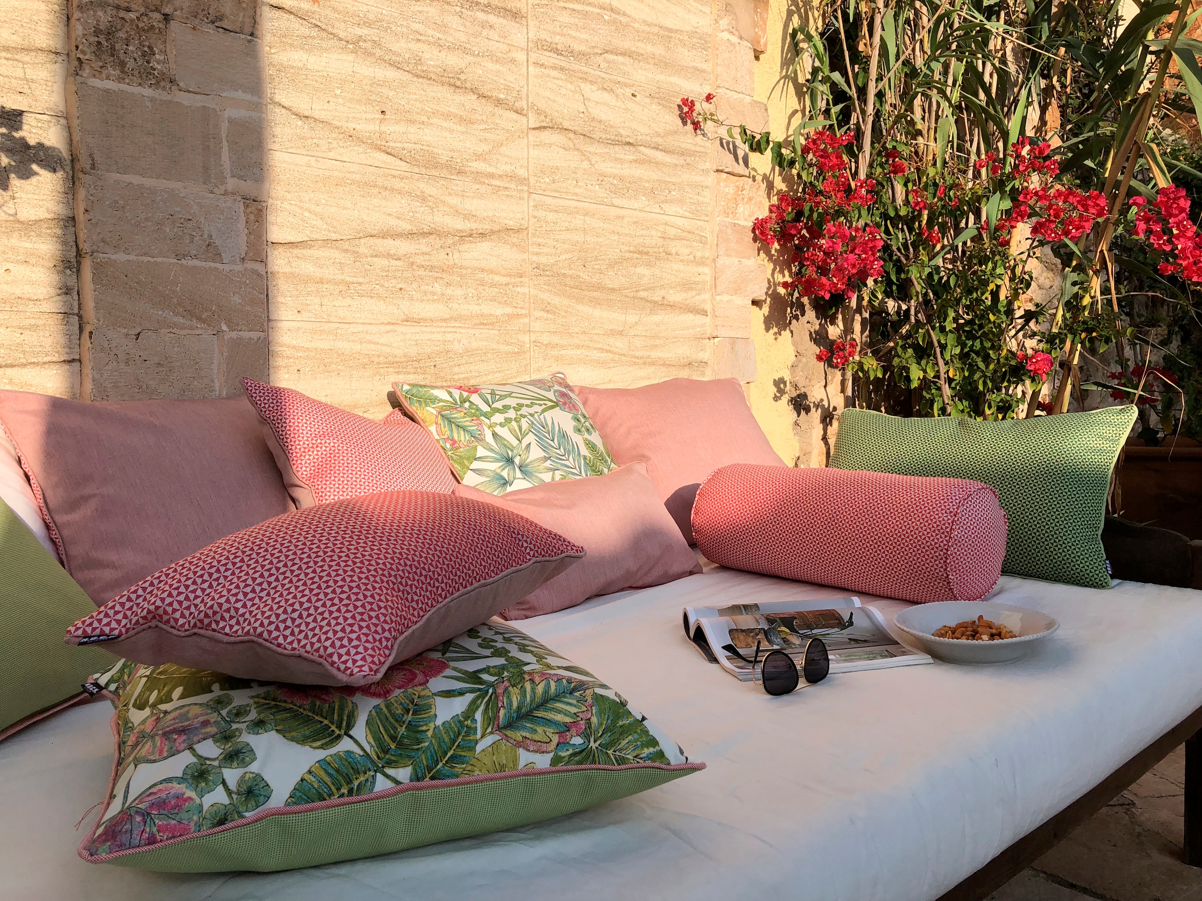 H.O.C.K. Coussin décoratif »Eliza-Bouquet Outdoor« adapté pour l'extérieur, housse de coussin avec rembourrage, 1 pièce