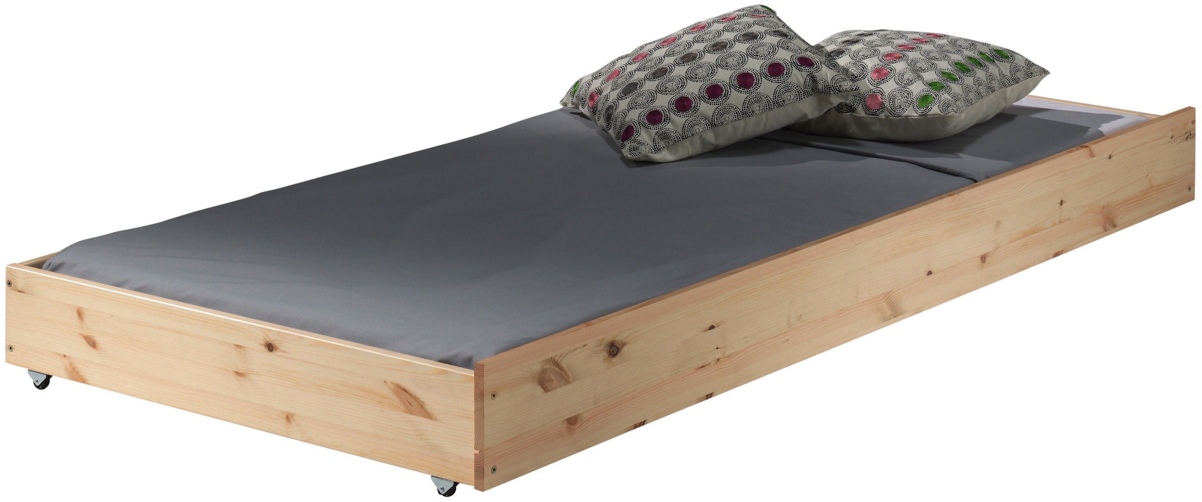Vipack Massivholzbett »Pino, universell einsetzbar, gradliniges Design, Made in Europe« B/H/Tca. 211x84,4x 97,5cm, Liegefläche 90/200 cm, mit 1 Bettschublade,  inkl. Rolllattenrost, Kiefer massiv, in Natur oder Weiss lackiert