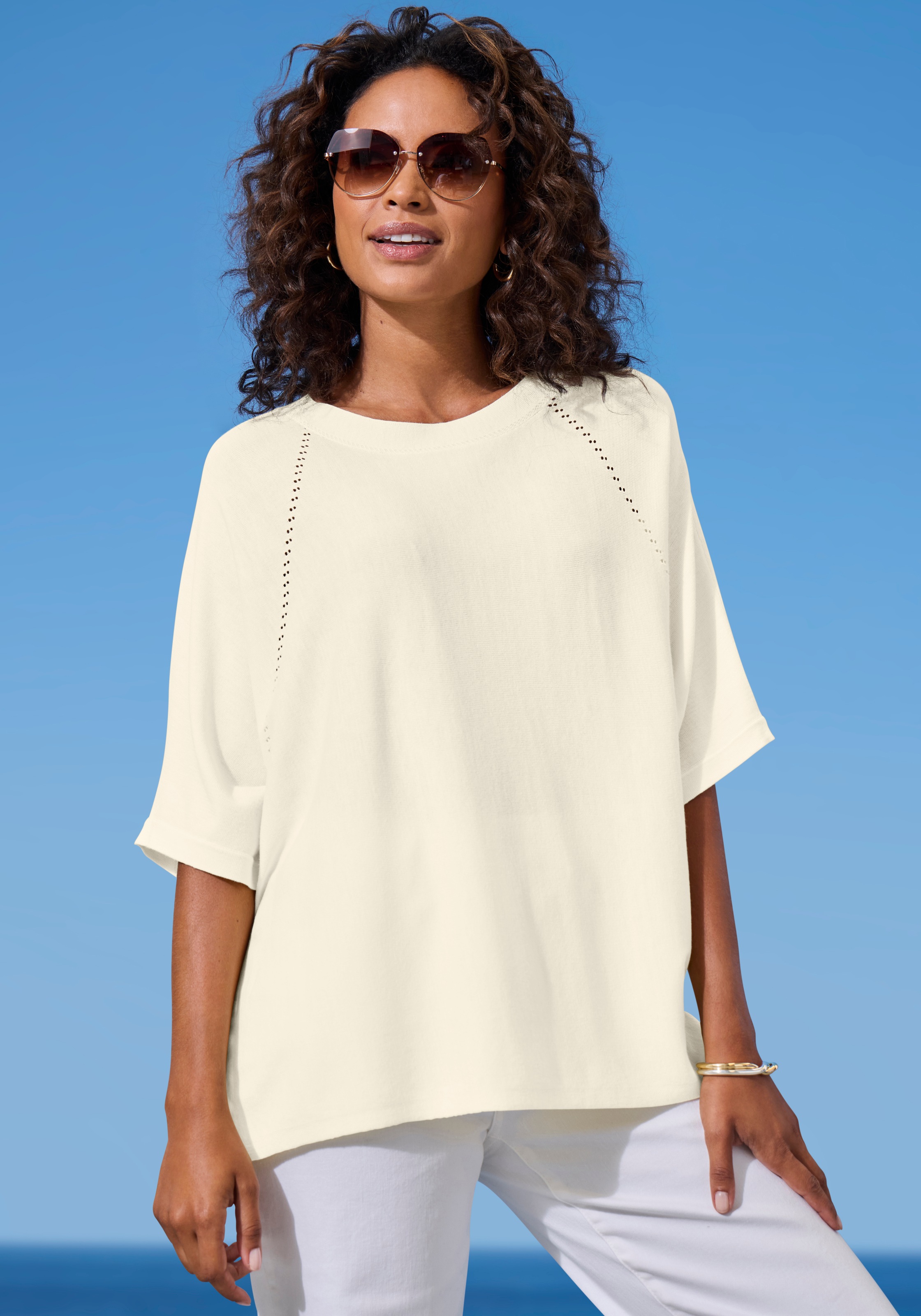 Vivance Kurzarmshirt »mit Lochstrickmuster« aus weichem Viskose-Strick