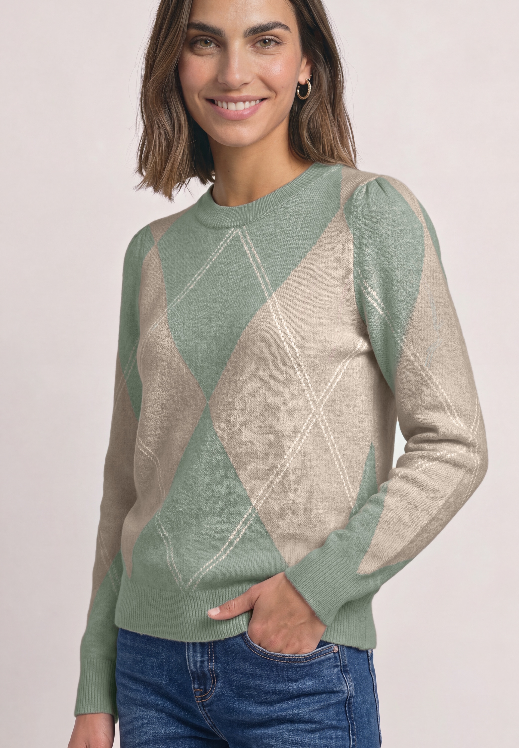 Image of STREET ONE Strickpullover im Karo-Look / Rundhals / Stretch