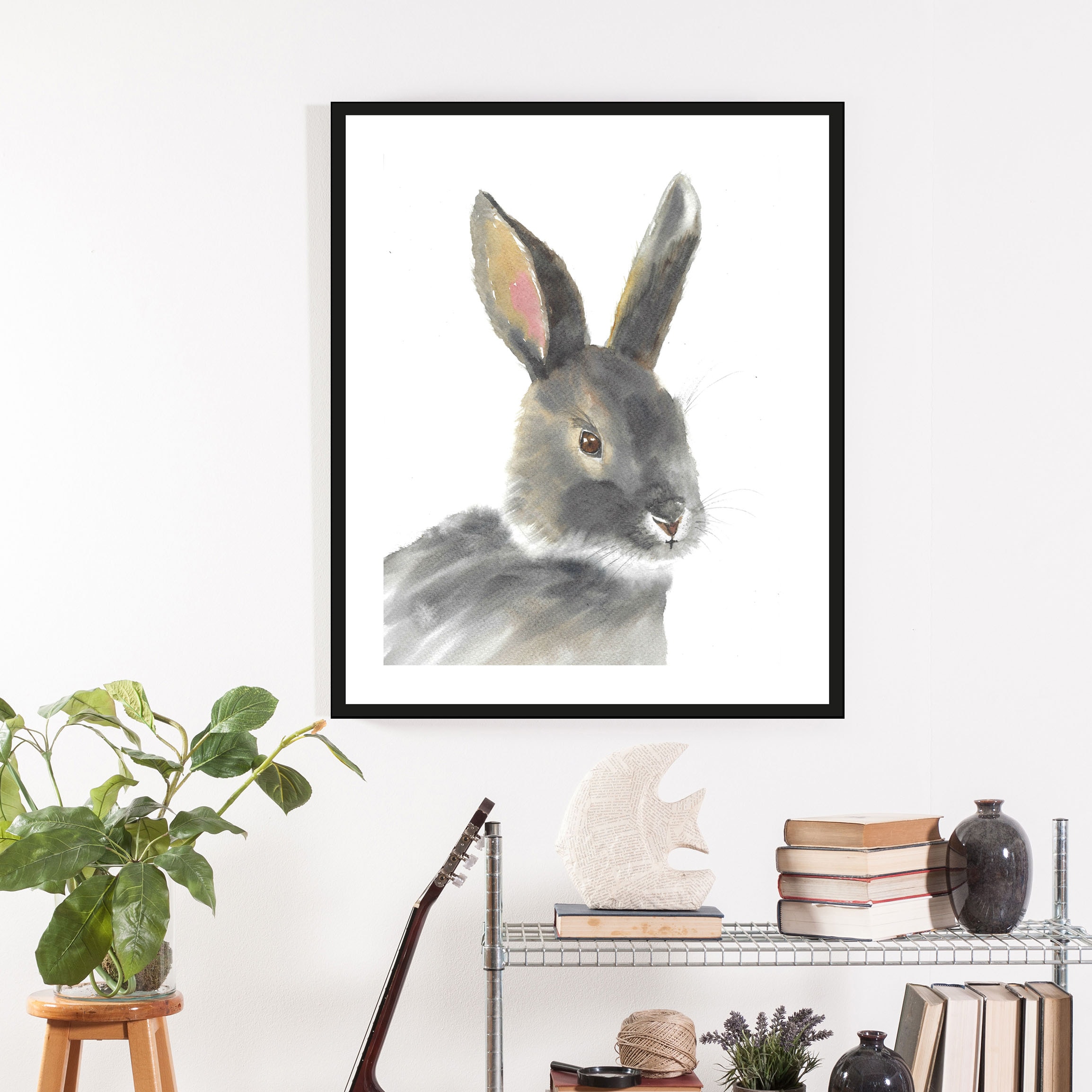 queence Bild »Alexo«, Hase-Hasen-Haustiere-Kunst, (1 St.), mit Rahmen, schwarz