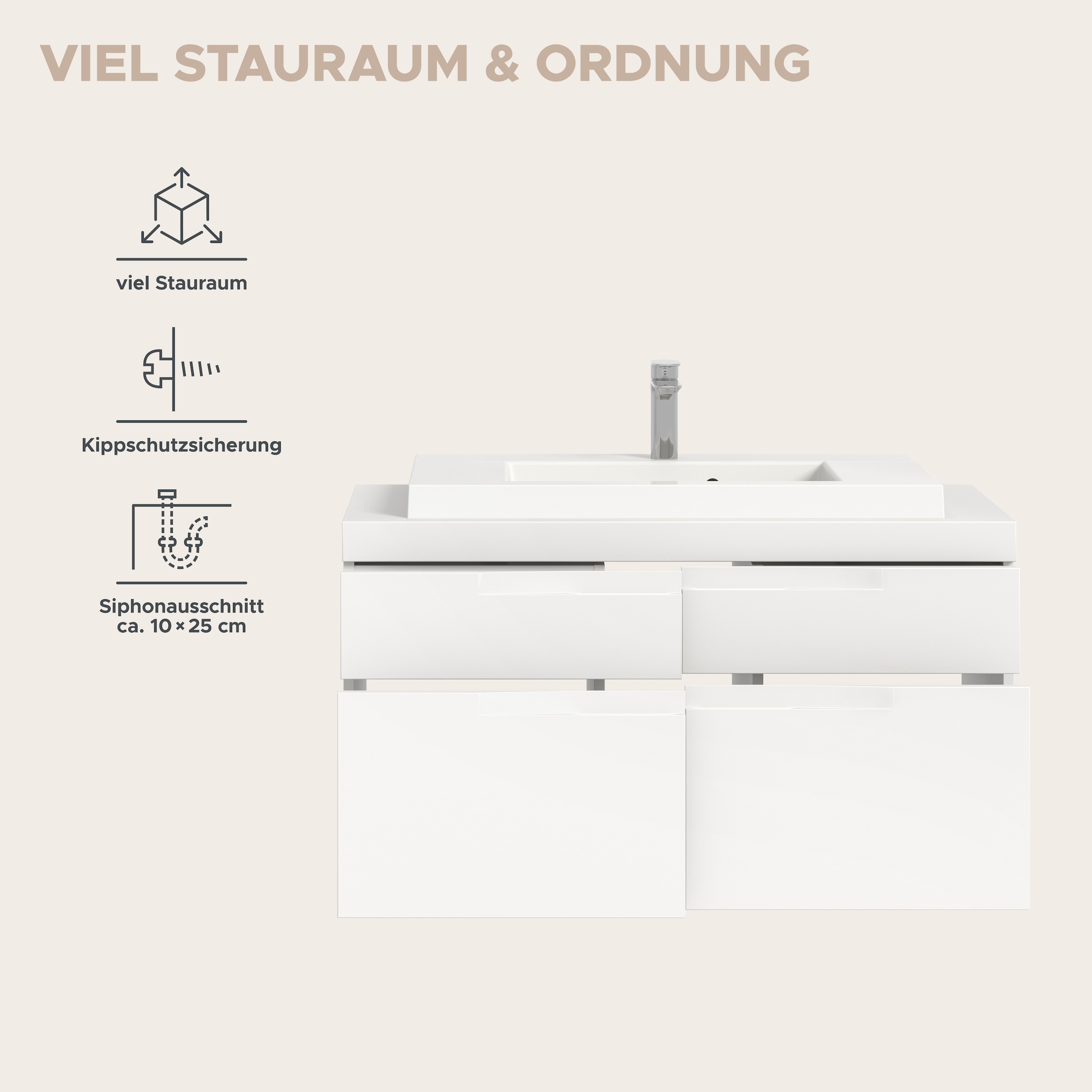 GOODproduct Waschtisch »MAOI, inklusive Mineralguss-Aufsatzwaschbecken, Breite 100cm« Waschbecken, Waschbeckenschrank, Kommode, Badunterschrank