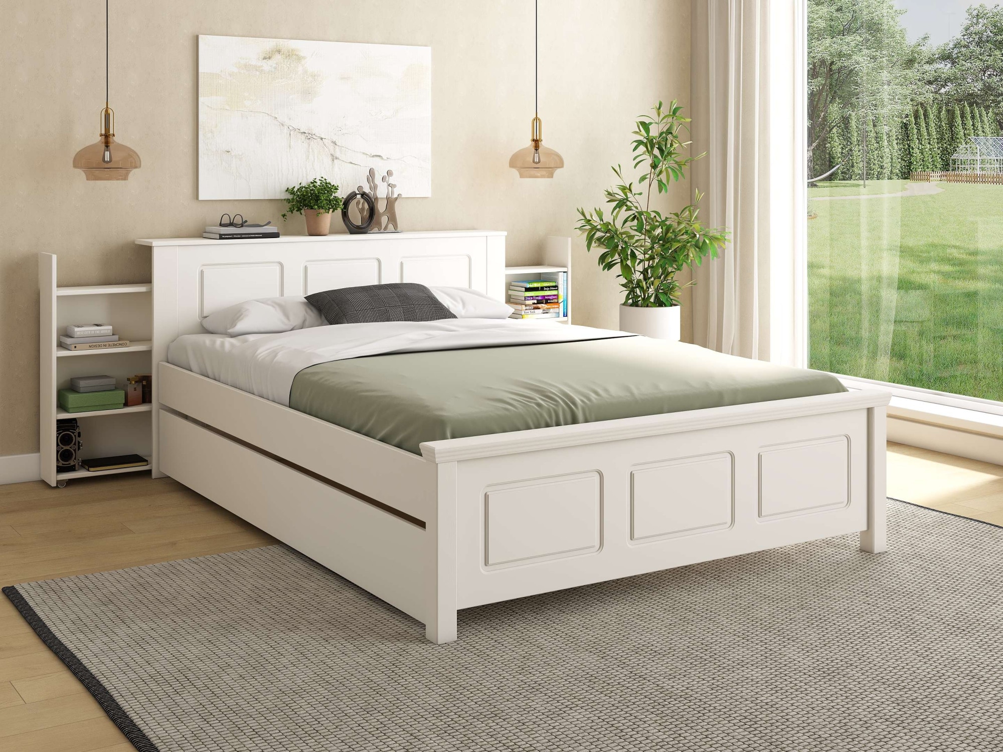 GOODproduct Lit »Malme, mit unsichtbaren, herausziehbaren Regalen, maximaler Stauraum« ,  y compris sommier à lattes, fabriqué en UE, bois massif certifié FSC®