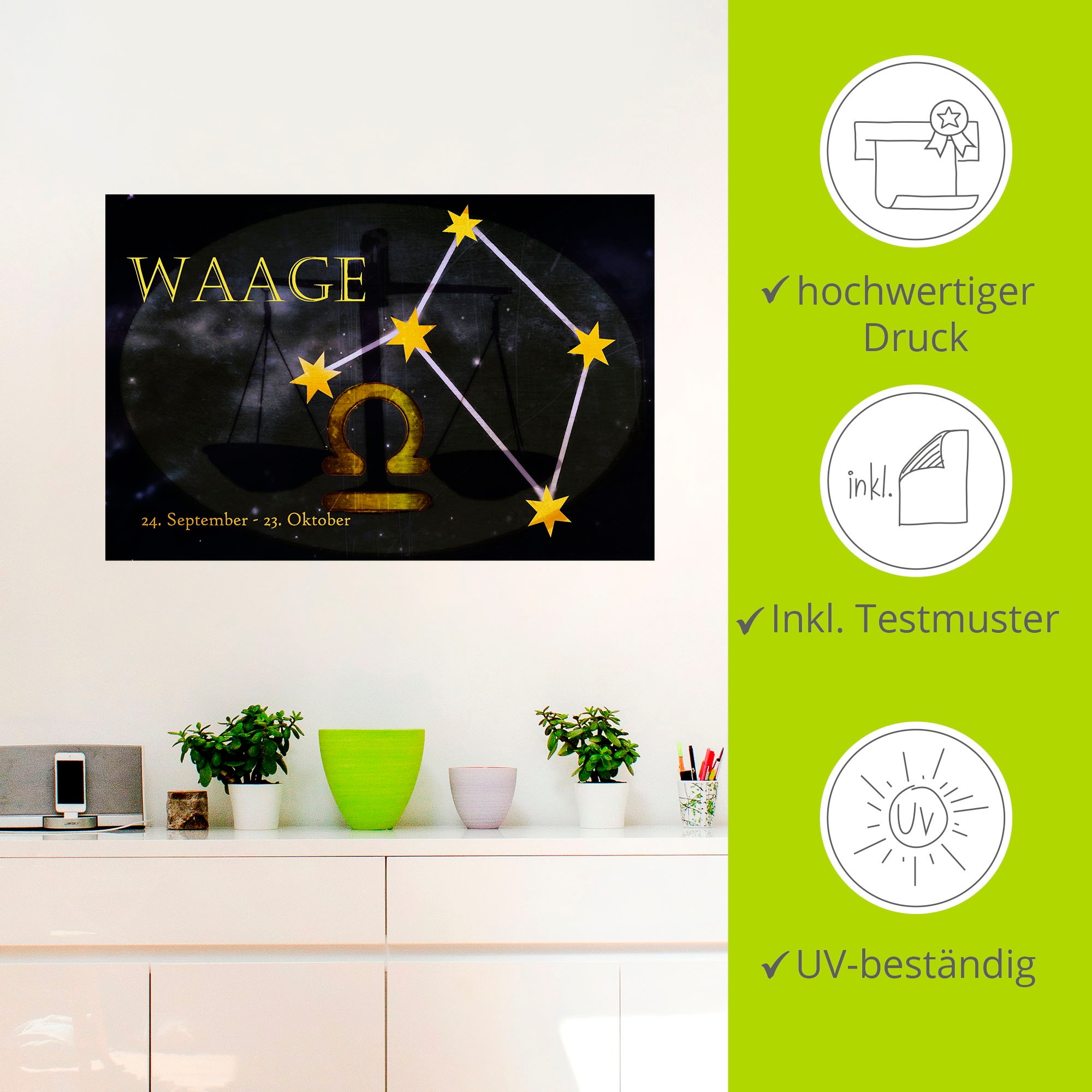 Artland Wandbild »Sternzeichen - Waage«, Bilder von Sternzeichen, (1 St.), als Leinwandbild, Poster, Wandaufkleber in verschied. Grössen