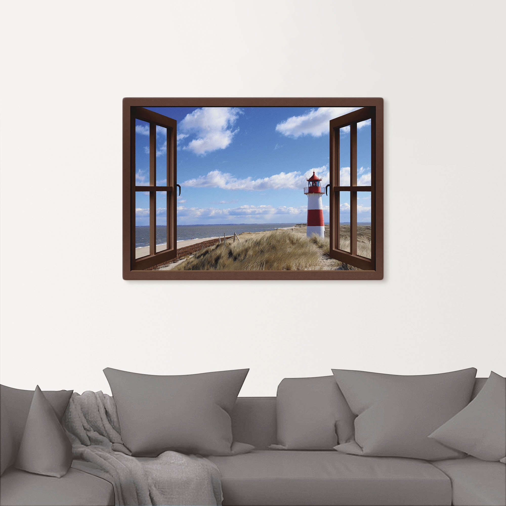 Artland Wandbild »Fensterblick - Leuchtturm Sylt«, Fensterblick, (1 St.), als Leinwandbild, Poster in verschied. Grössen