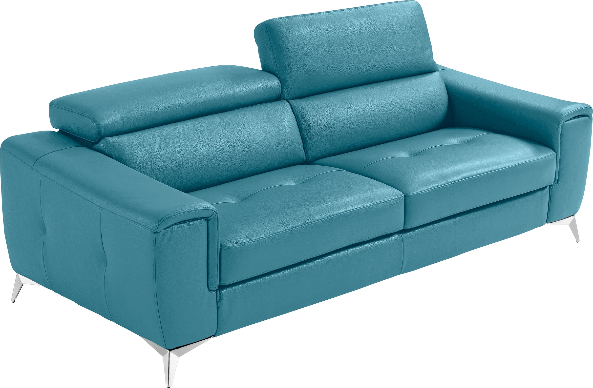 Image of Egoitaliano 2,5-Sitzer "Francine, Designsofa, Loungesofa, Breite 213 cm, Fussfarbe chrom" Designfuss, Leder BULL, türkis