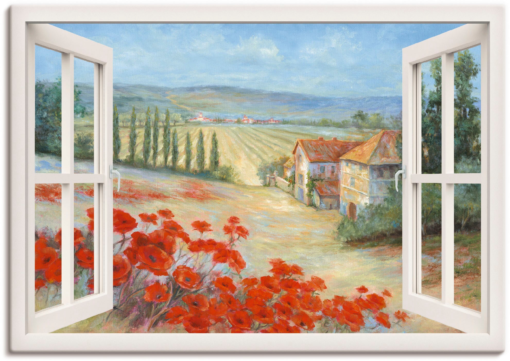Image of Artland Leinwandbild "Mohnlandschaft" Fensterblick 1 Stk. tlg. auf Holzrahmen gespannt