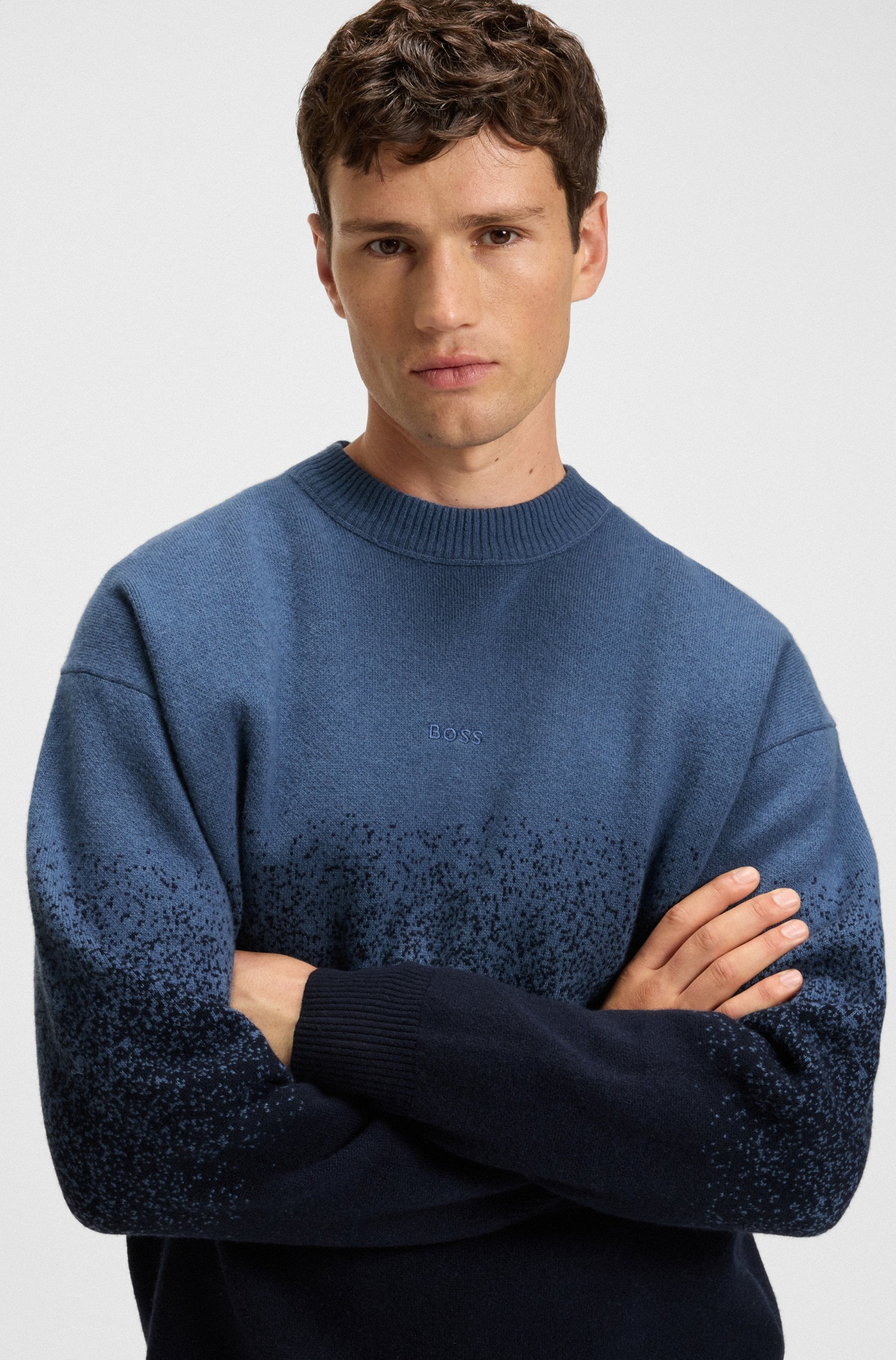 BOSS ORANGE Jacquardpullover »Kalbrush«, Rundhalsausschnitt, Relaxed Fit, Jacquard-Strick mit Farbverlauf
