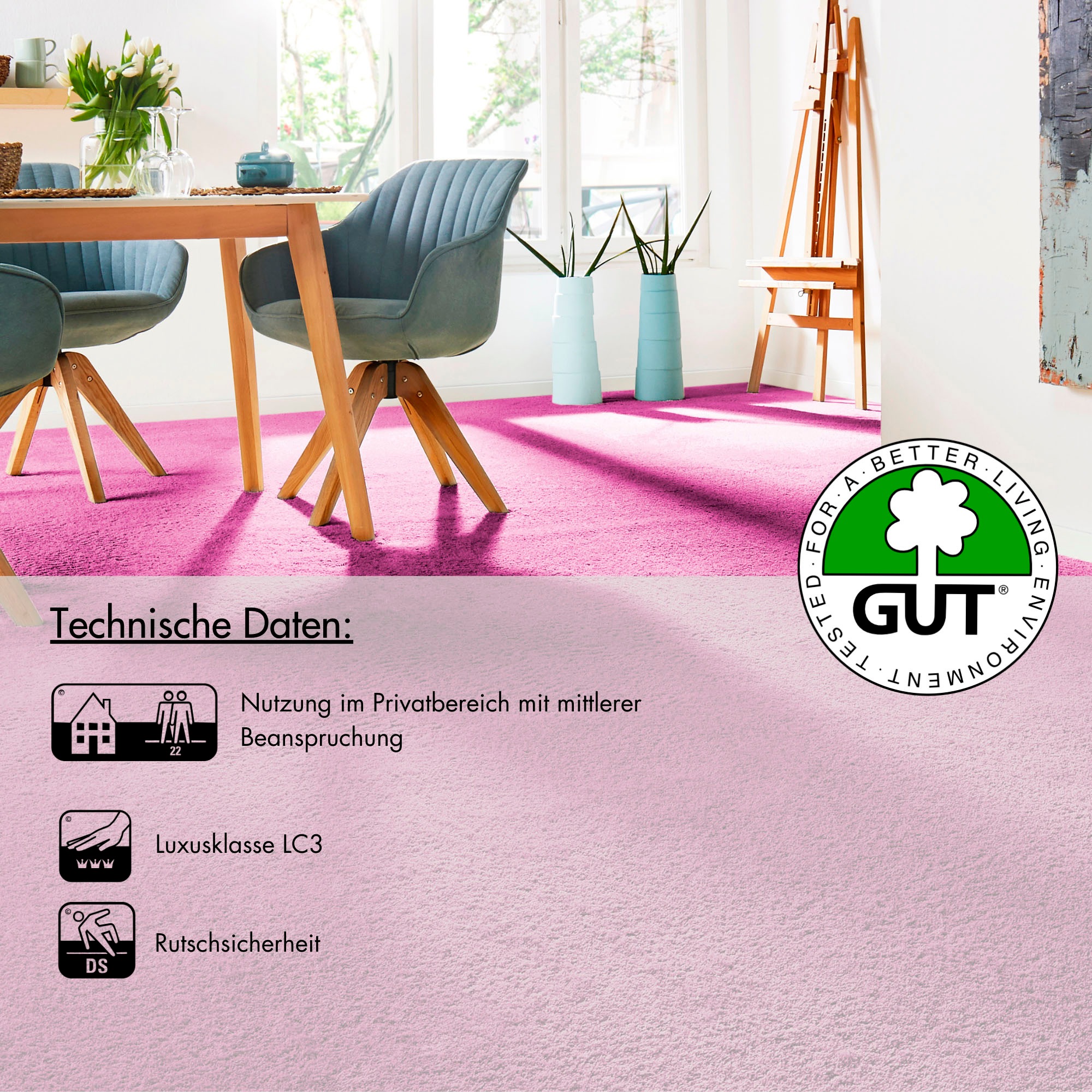 Andiamo Teppichboden »Sophie, Frisee-Velours, Made in Netherlands«, rechteckig, 12 mm Höhe, Uni Farben, Breite 400 cm oder 500 cm, strapazierfähig & pflegeleicht