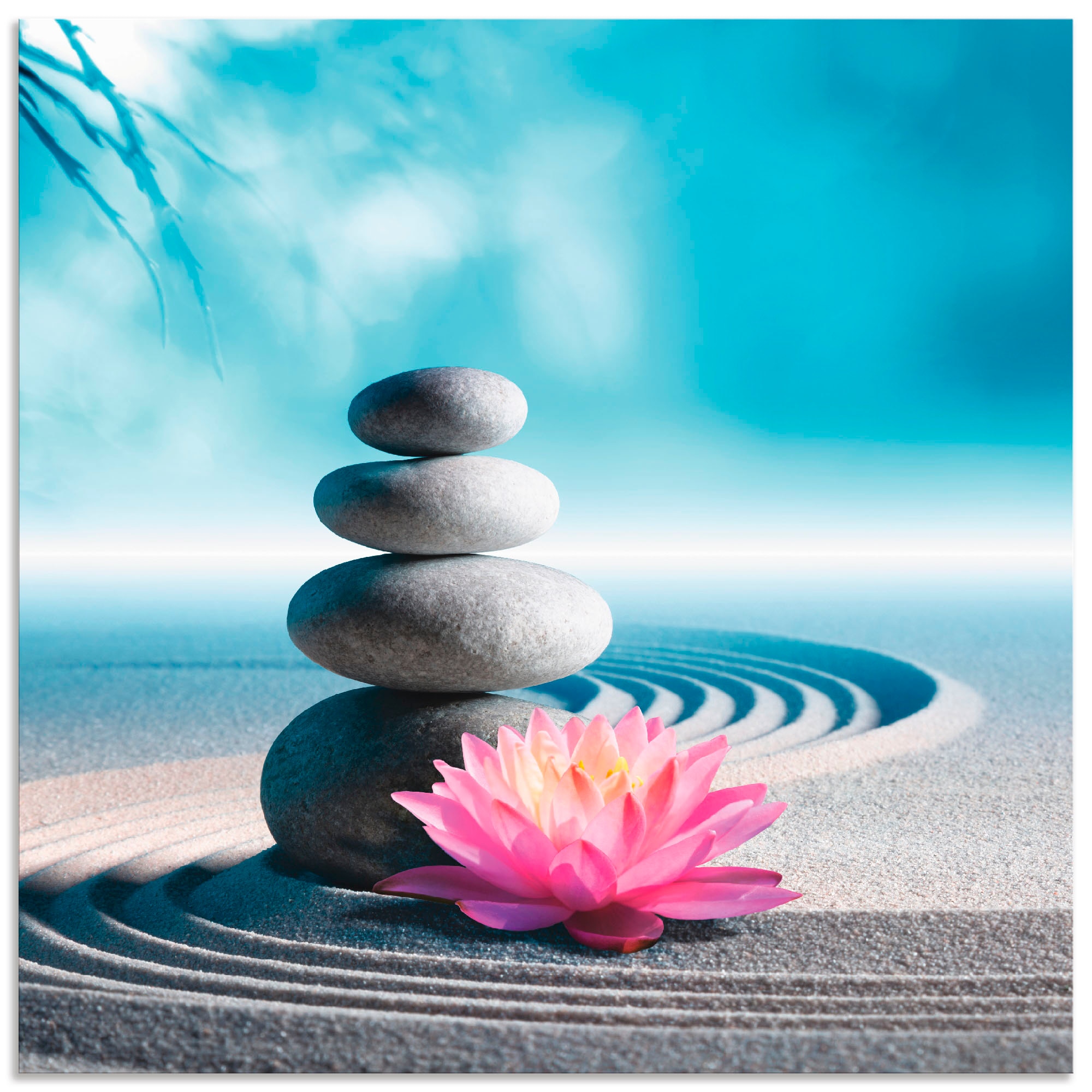 Image of Artland Leinwandbild "Sand, Lilie und Spa-Steine in Zen-Garten" Zen 1 Stk. tlg. auf Holzrahmen gespannt