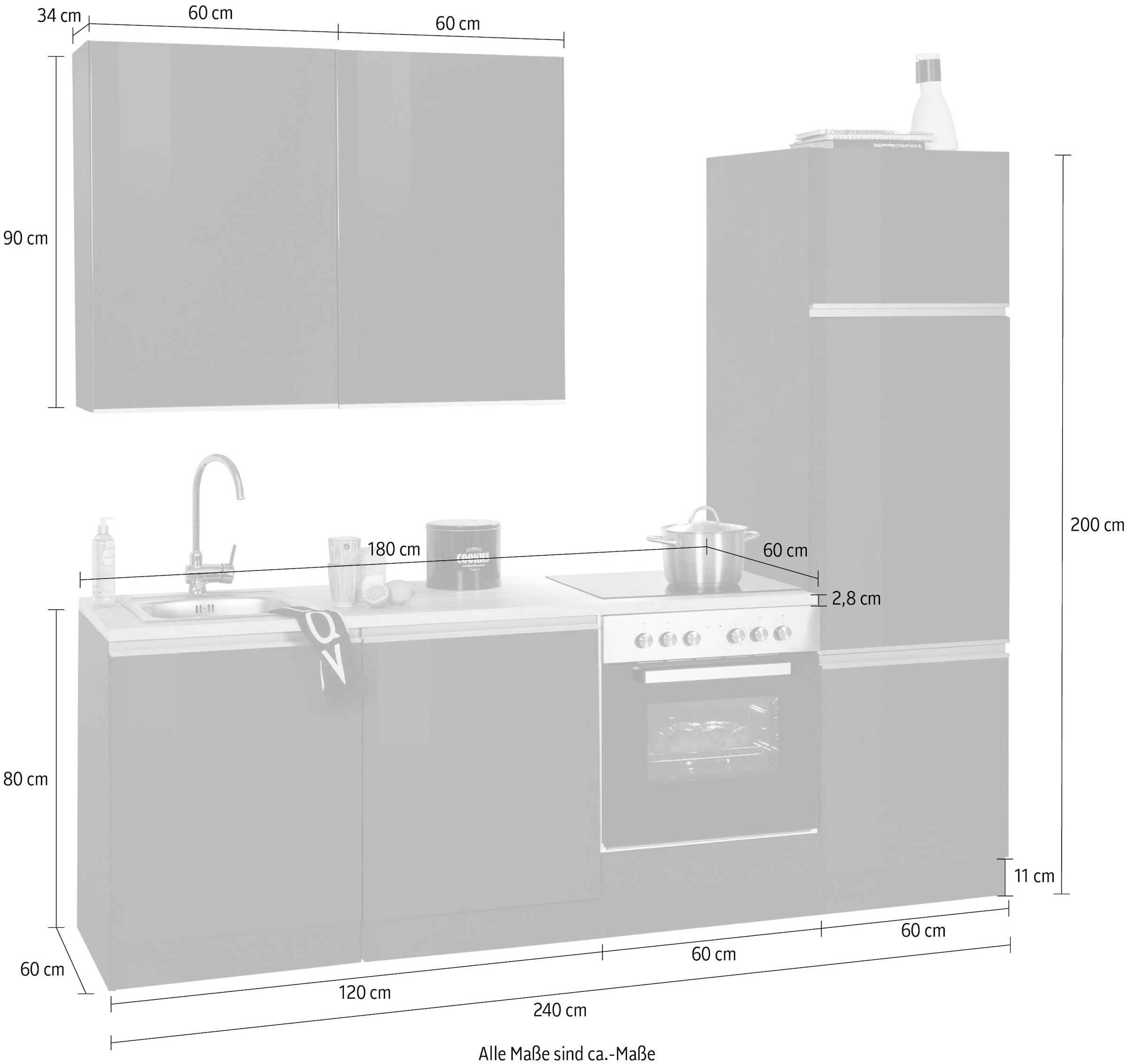 KOCHSTATION Küchenzeile »KS-Ohio«, ohne E-Geräte, Breite 240 cm