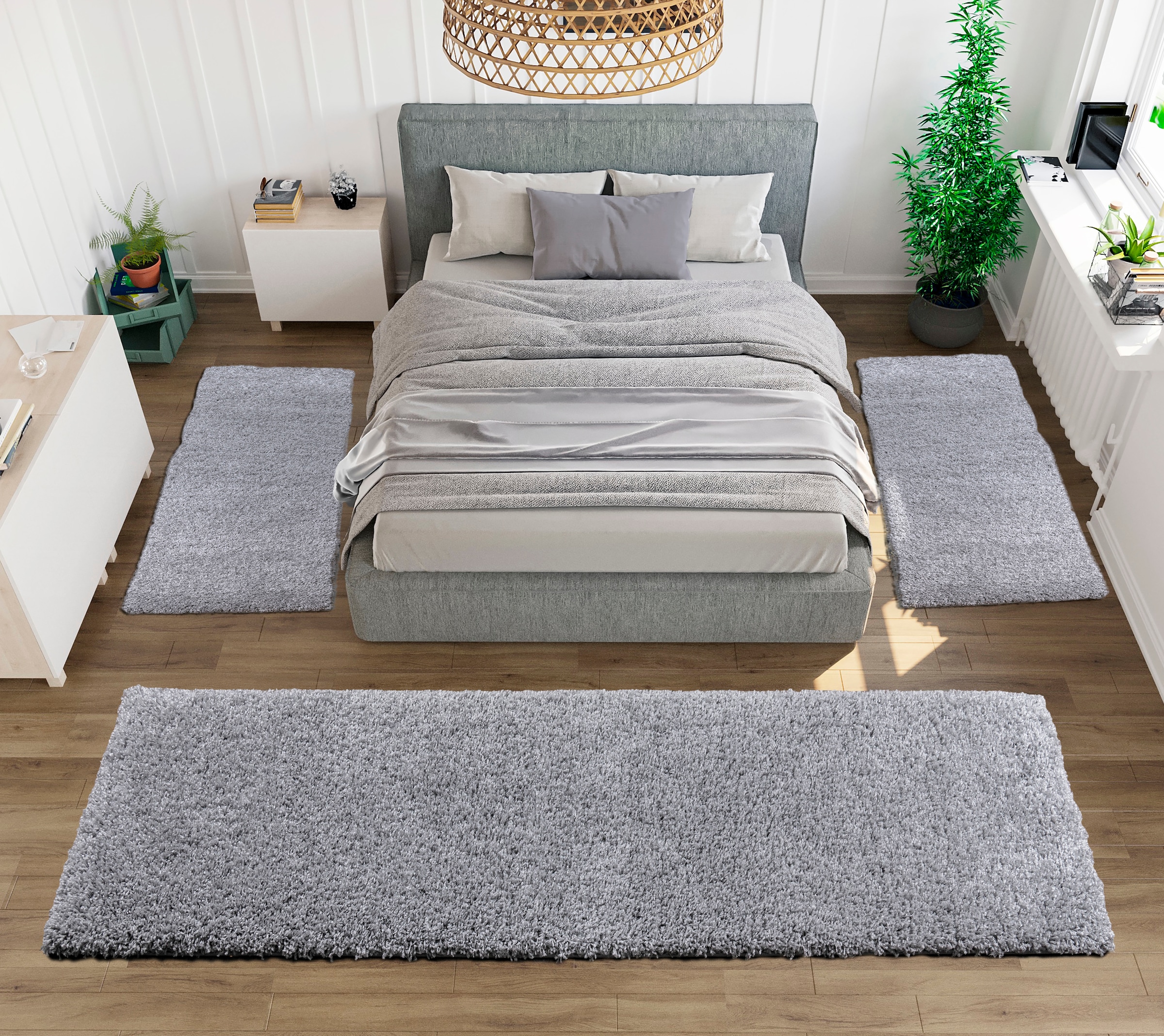 my home Bettumrandung »Viva«, (3 tlg.), Bettvorleger, Läufer-Set, Uni-Farben, einfarbig, besonders kuschelig
