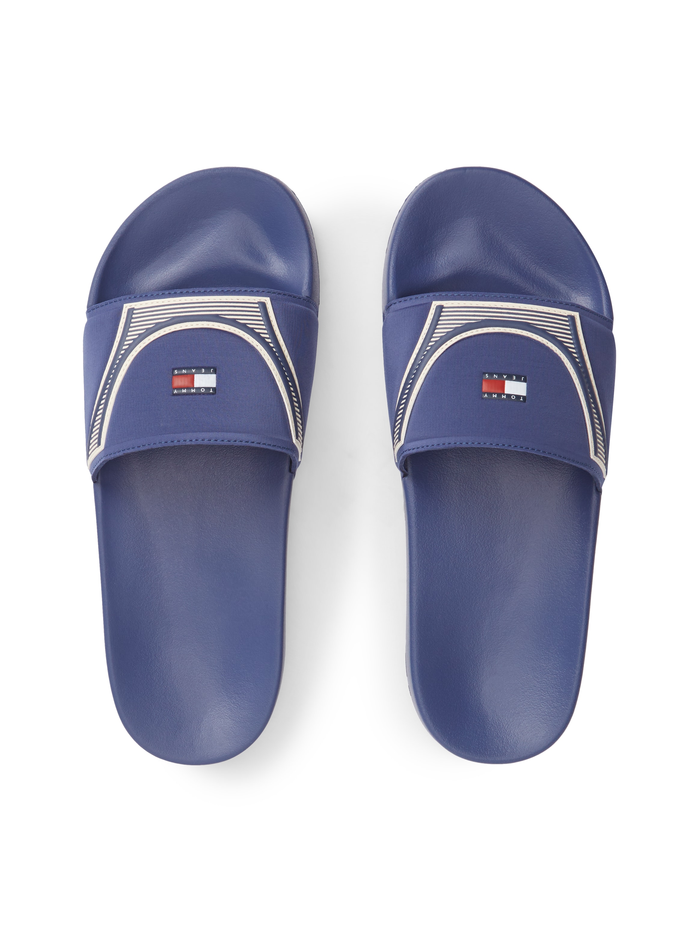Tommy Jeans Pantolette »TOMMY JEANS SEASONAL POOL SLIDE«  Sandales de piscine, chaussure d'été, chaussure à enfiler avec empiècements contrastés