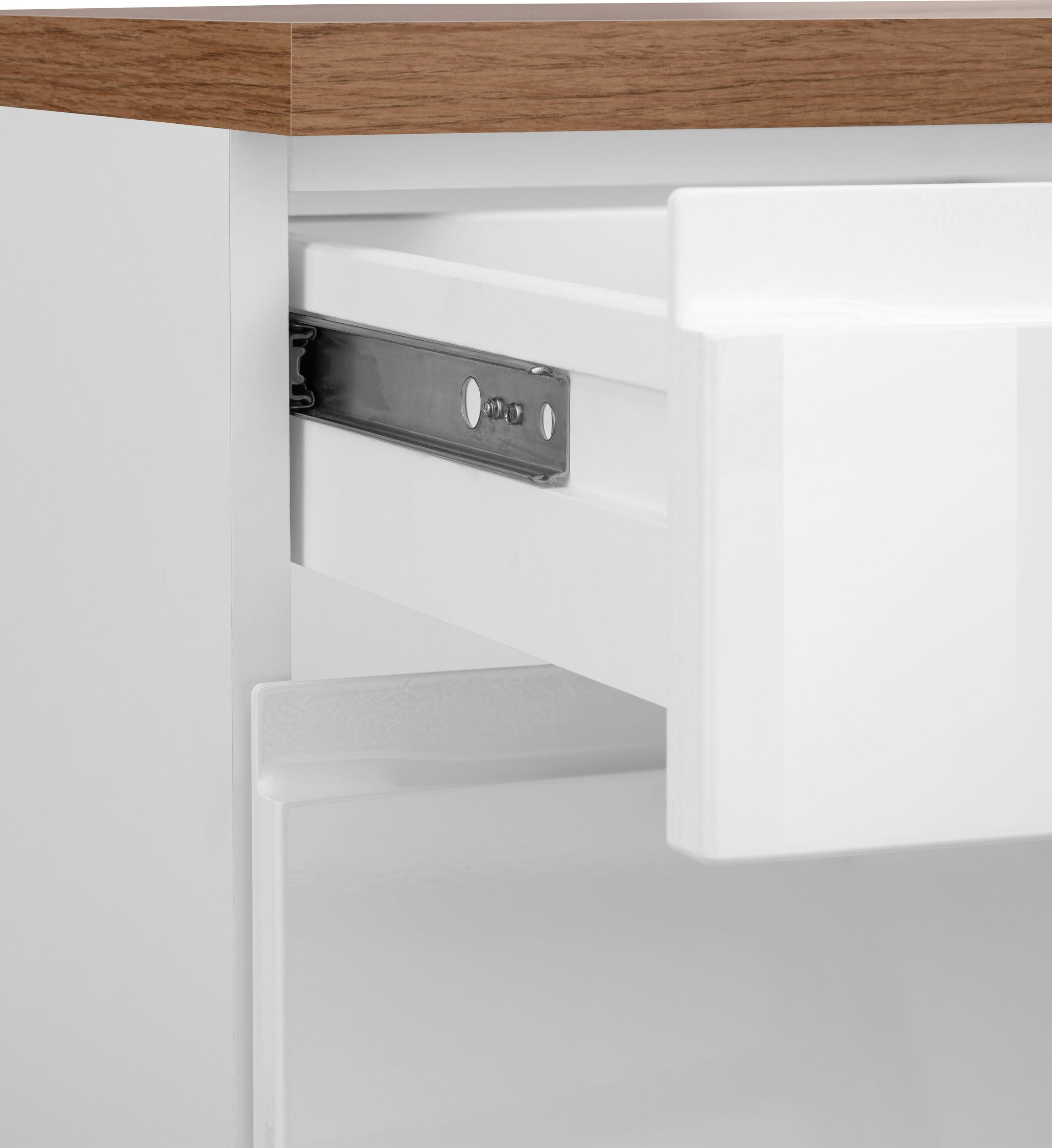 KOCHSTATION Küchenzeile »KS-Virginia,neu in verbesserter Ausführung« Arbeitsplatte 38 mm stark, Stauraum, Softclose,  Breite 300 cm, Soft-Close, ohne E-Geräte
