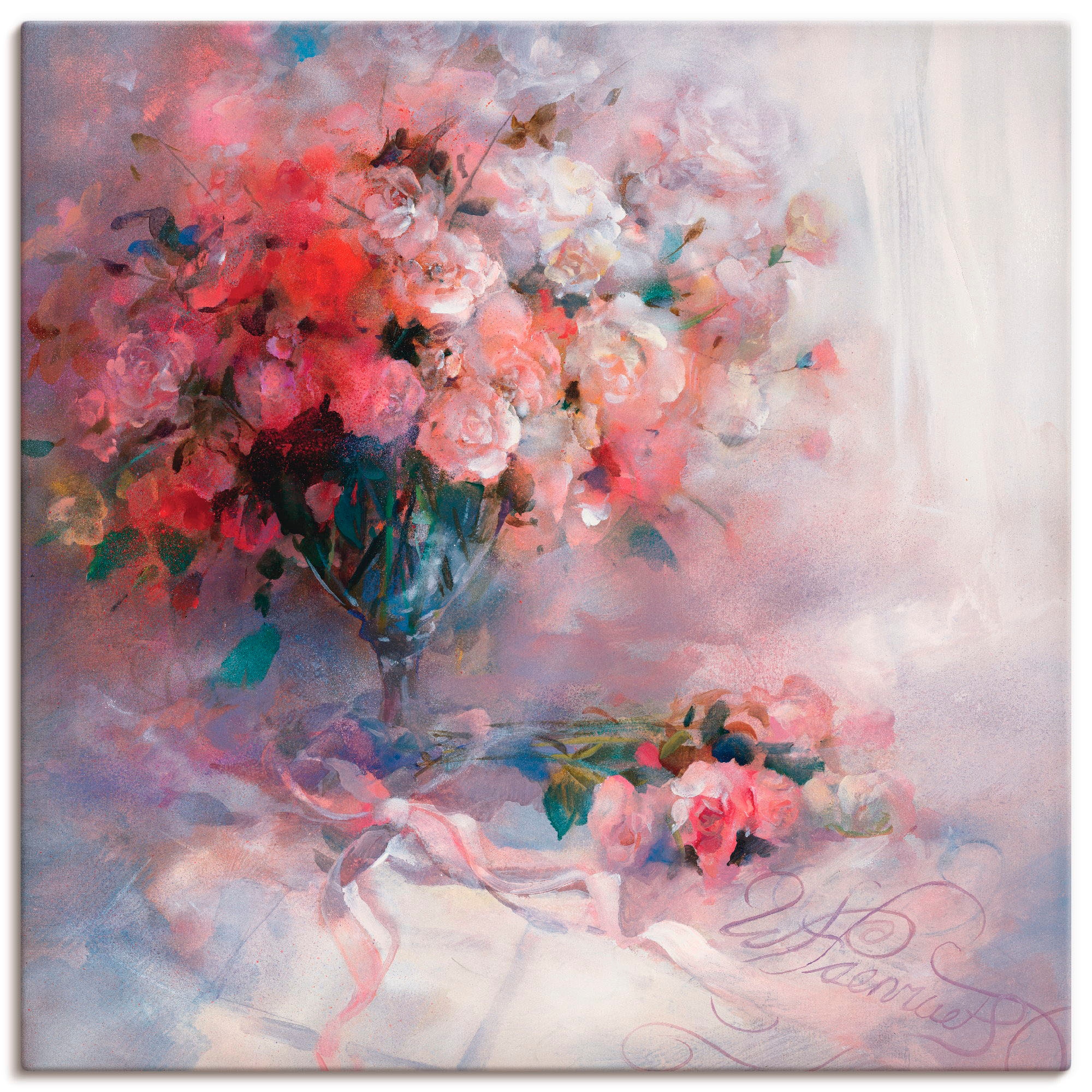 Image of Artland Leinwandbild "Rosenstrauss" Blumen 1 Stk. tlg. auf Holzrahmen gespannt