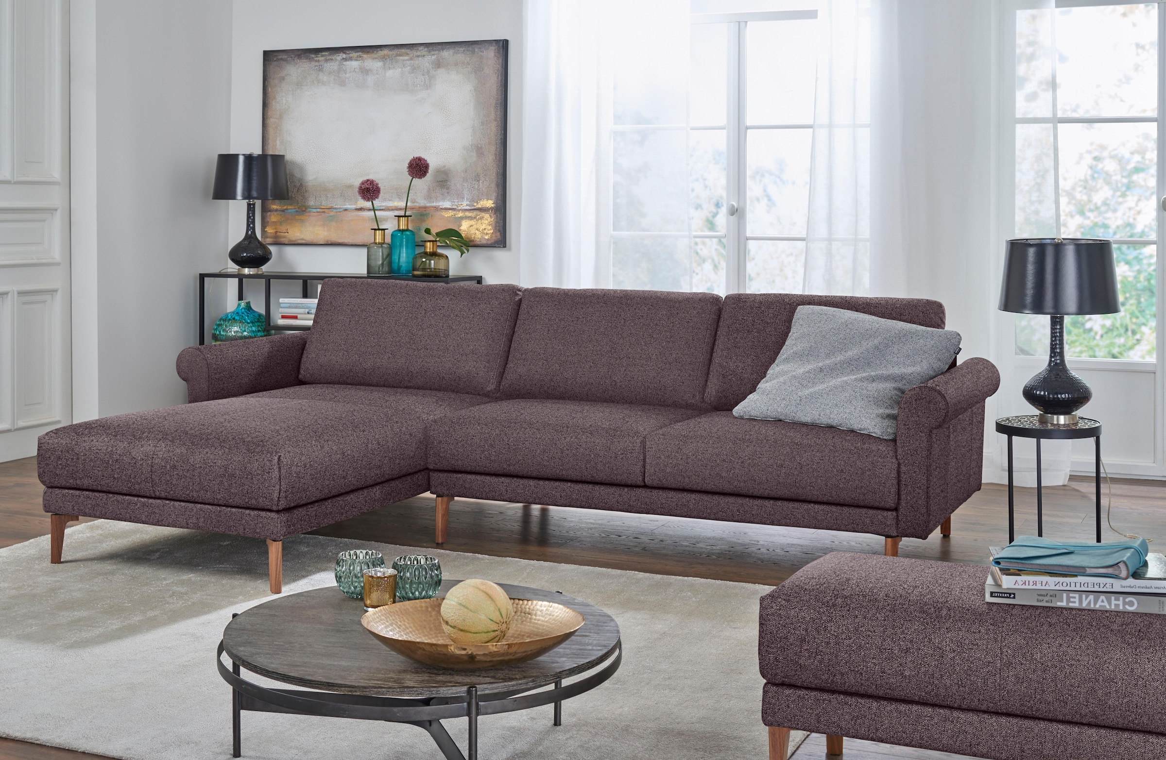 Image of Creation BY ROLF BENZ Ecksofa "CR.450, Designecksofa, L-Form" Armlehne Schnecke modern Landhaus, Breite 262 cm, Fuss Nussbaum
