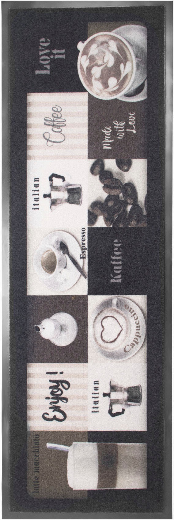 Image of Primaflor-Ideen in Textil Küchenläufer »ENJOY COFFEE«, rechteckig, 6,5 mm Höhe, Motiv Kaffee, mit Schriftzug, Grösse 50x150 cm, rutschhemmend, waschbar, Küche bei Ackermann Versand Schweiz