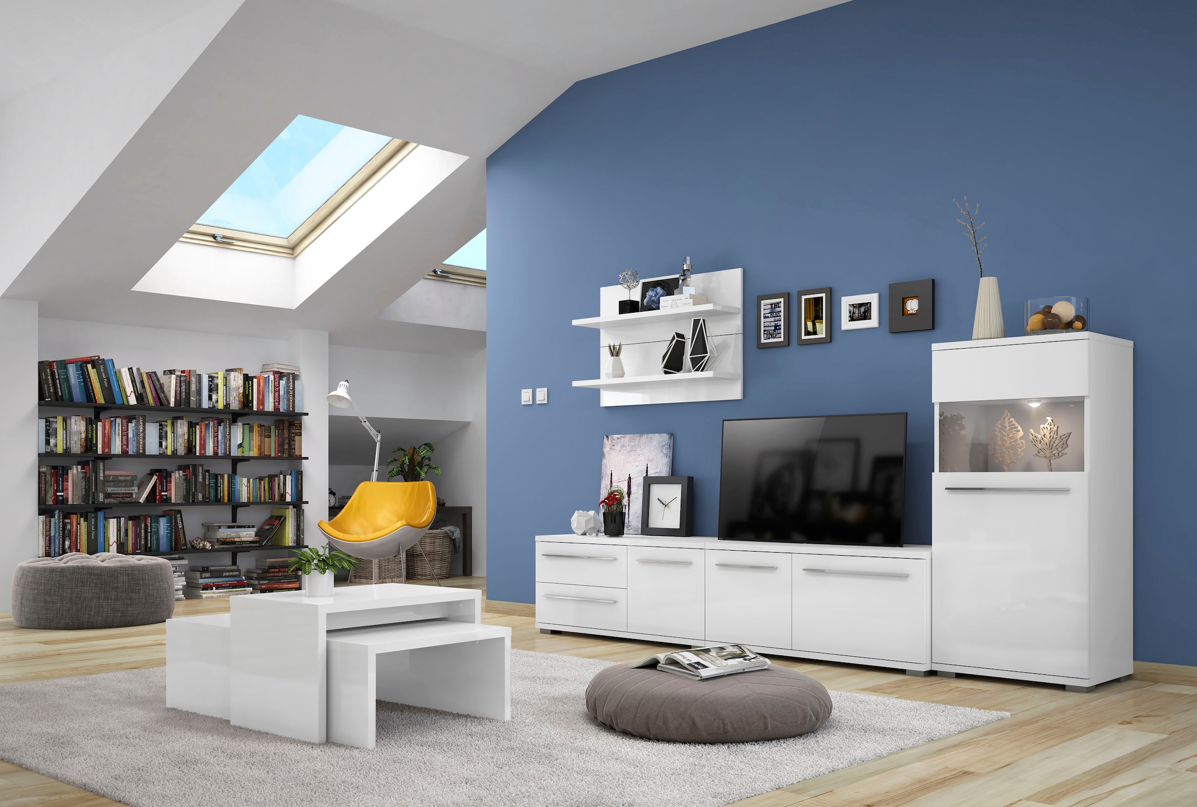 Places of Style Highboard »Piano Vitrine«, UV lackiert, Soft-Close Funktion