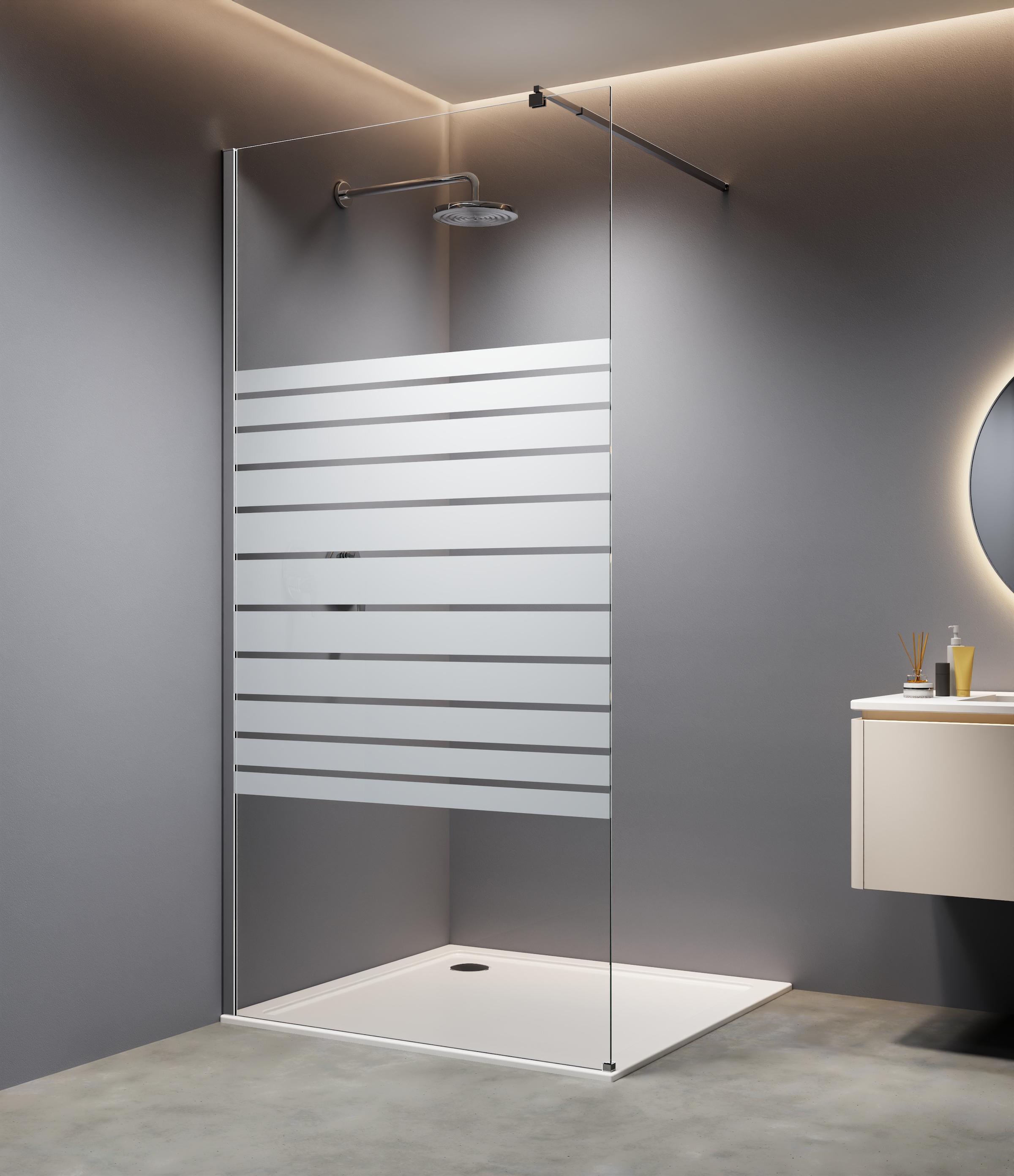 Image of welltime Walk-in-Dusche 8mm Starke Scheibe mit Streifendekor