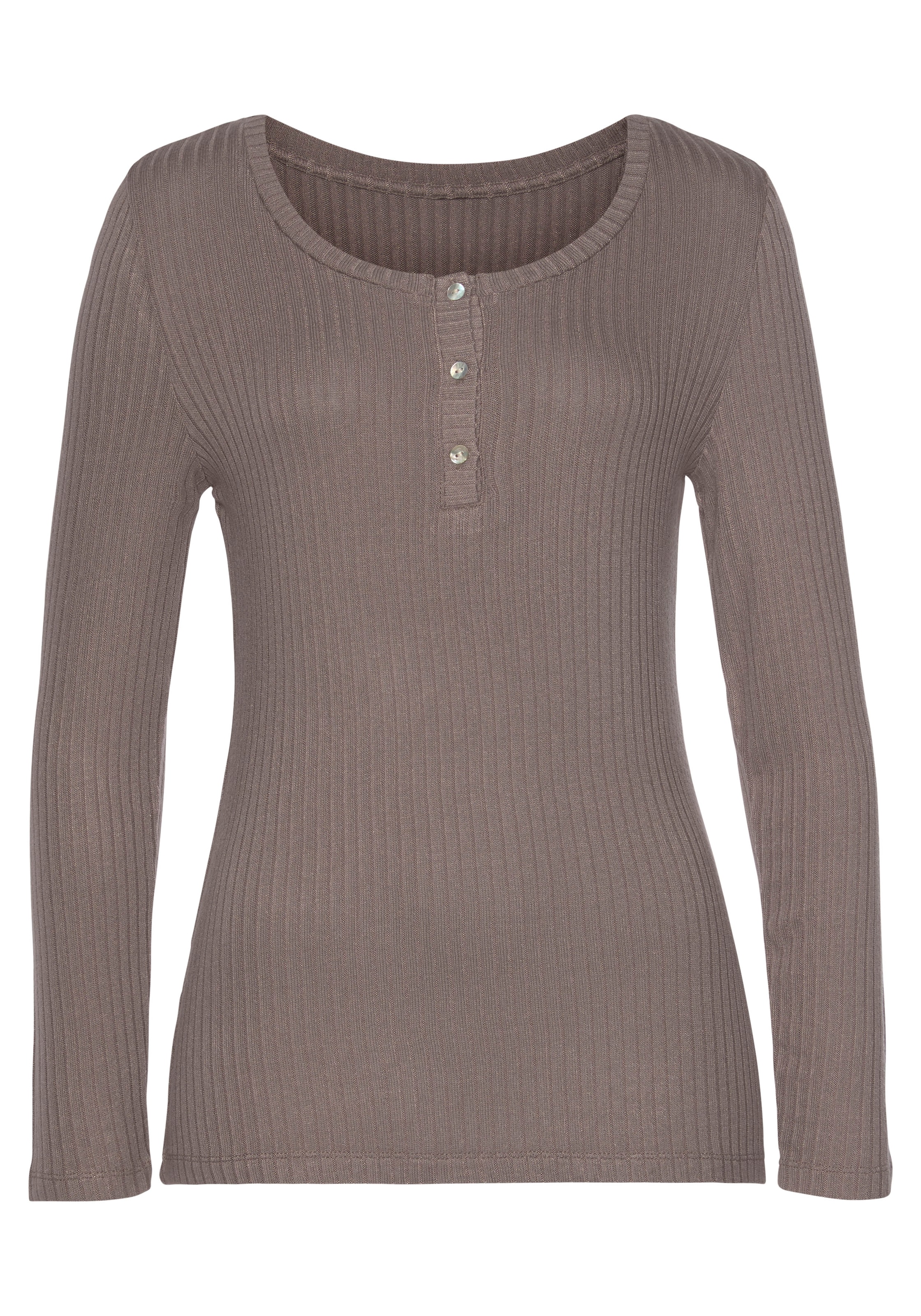Vivance Langarmshirt »mit kurzer Knopfleiste«, aus weicher Ripp-Qualität mit Viskose