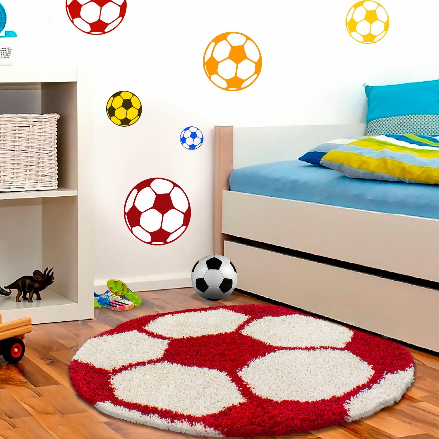 Image of Ayyildiz Teppiche Kinderteppich "Fun 6001" rund 30 mm Höhe robuster Kurzflor, Fussball, Kinderzimmer