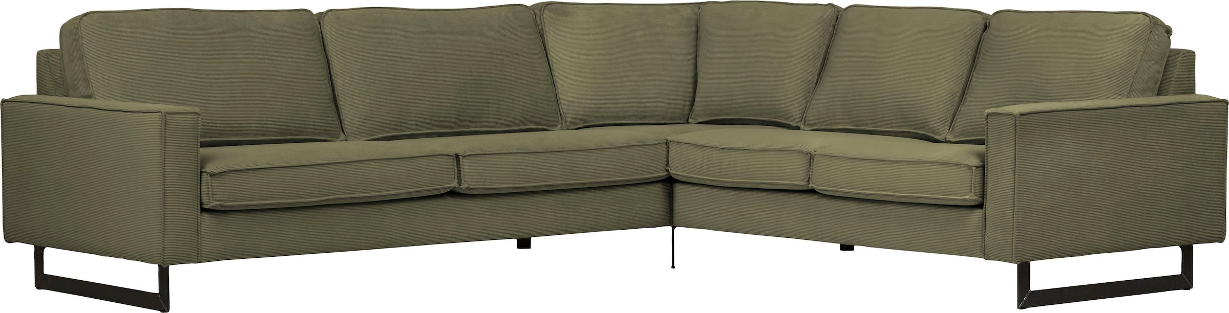 Places of Style Ecksofa »Pinto, XXL, 250/290 cm, langer Schenkel, Ottomane«, Cord, Chenille, Lederoptik, mit Keder, Metallfüsse, Wellenunterfederung