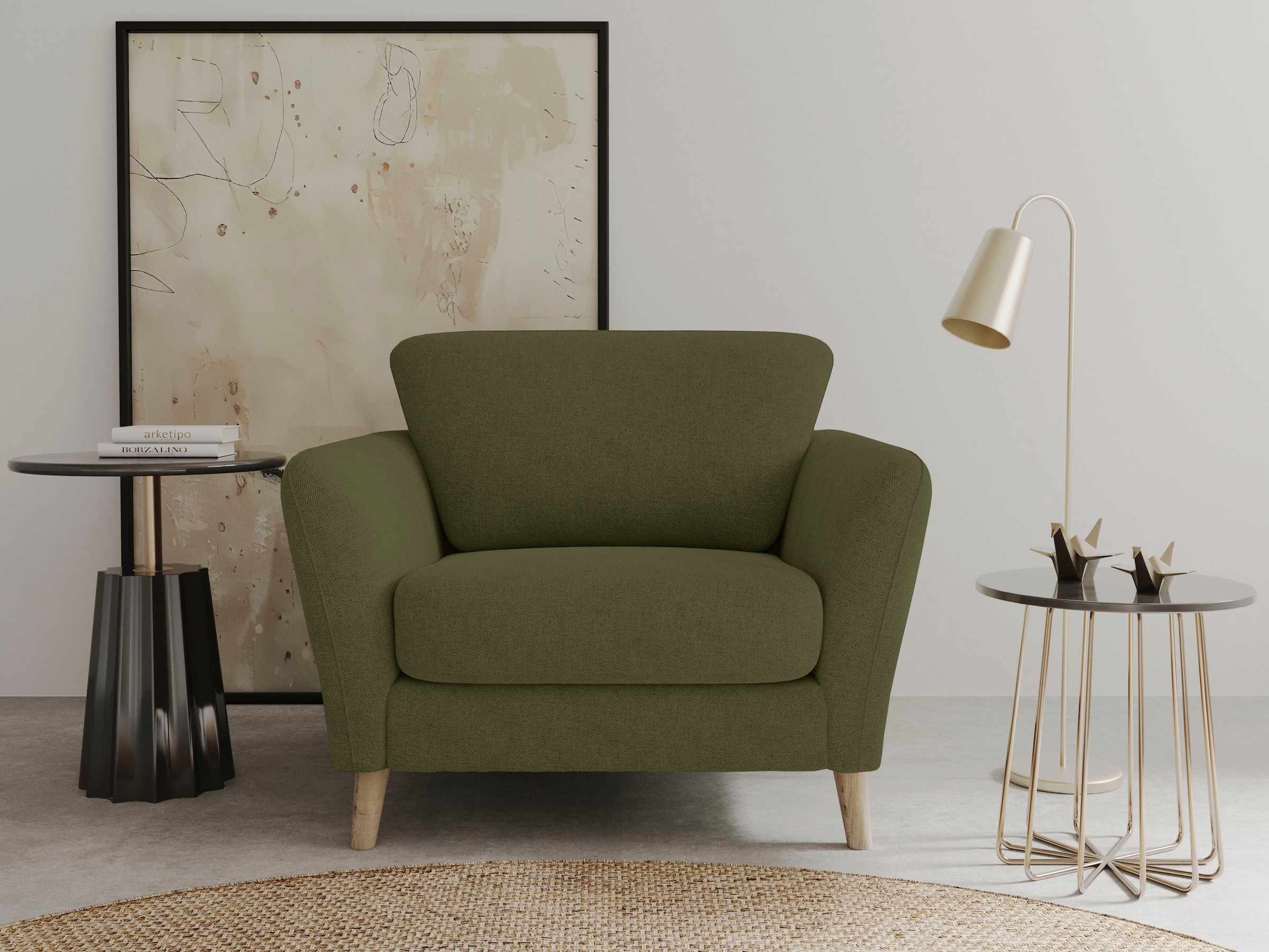 GOODproduct Fauteuil »MARSEILLE« avec pieds en bois massif de chêne, différents revêtements et variantes de couleur