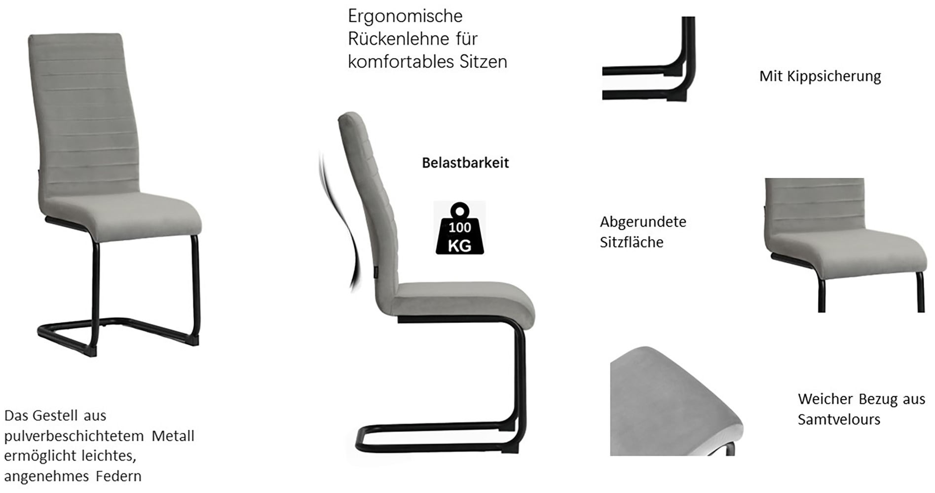 GOODproduct Ensemble de salle à manger »Elbach, TOPSELLER!, OTTOs Choice« Set, 5 cuis tlg. ausziehbar 120-160 cm, Hochglanz, Tischgruppe Freischwinger