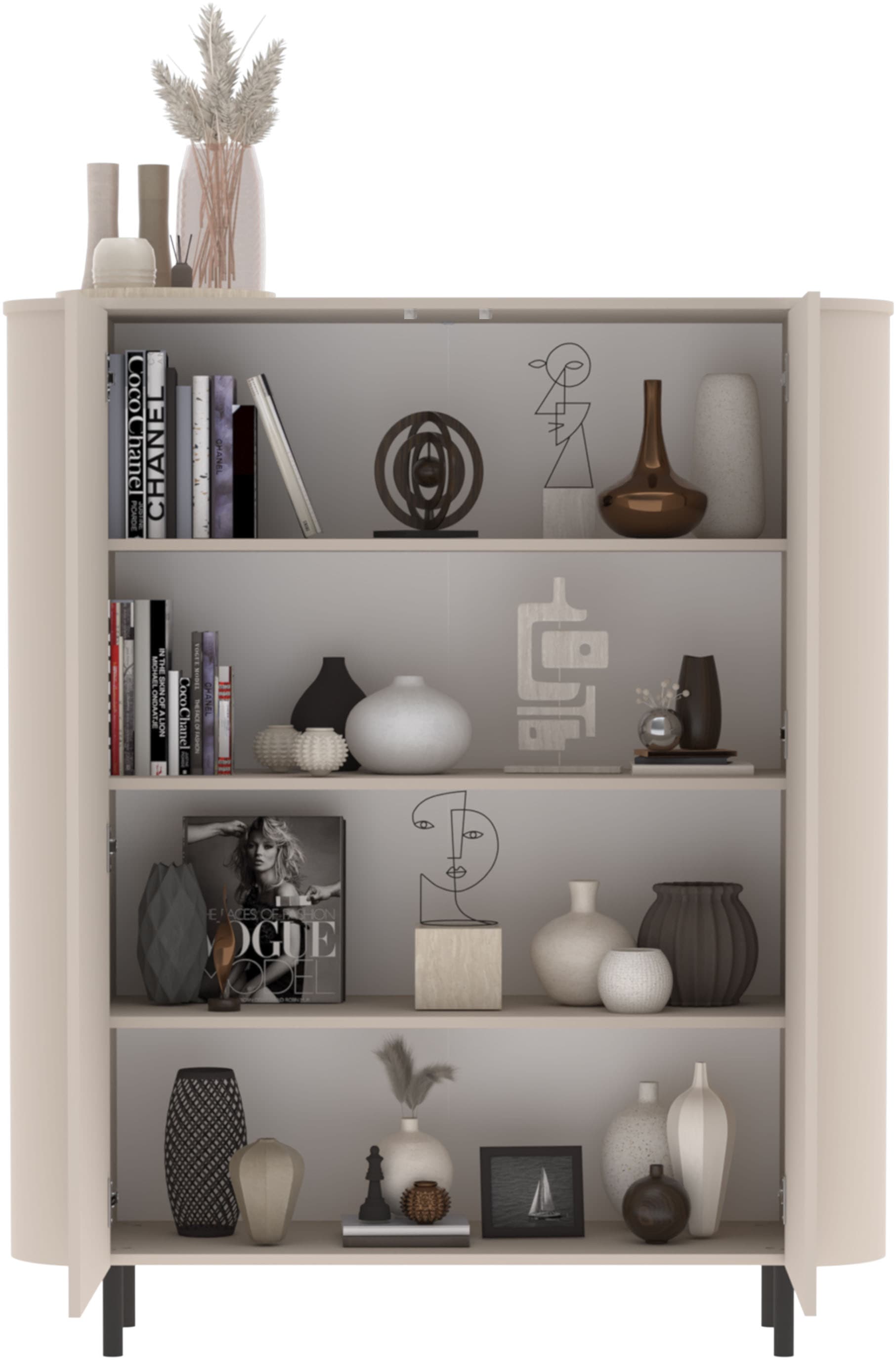 GOODproduct Highboard »Lido, B/H 131/154 cm, 2 Türen, Stauraumschrank, Hochkommode« Formgebogenes MDF, Stirnseiten mit Rundung, Push-to-open, Metallfüsse