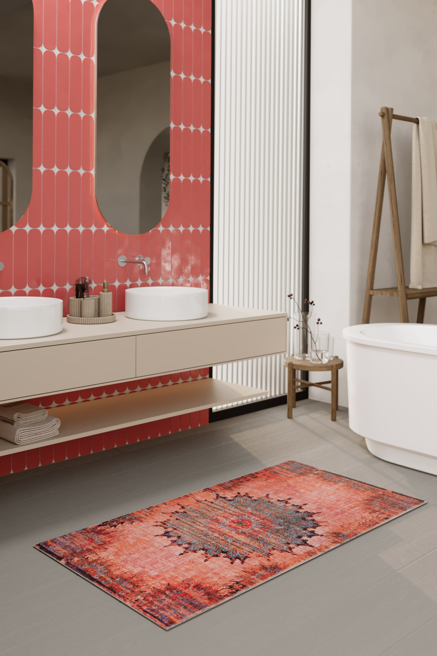 Wecon home Badematte »Healing«, fussbodenheizungsgeeignet, Vintage, waschbar, rutschfest, schnell trocknend, robust, Badteppich