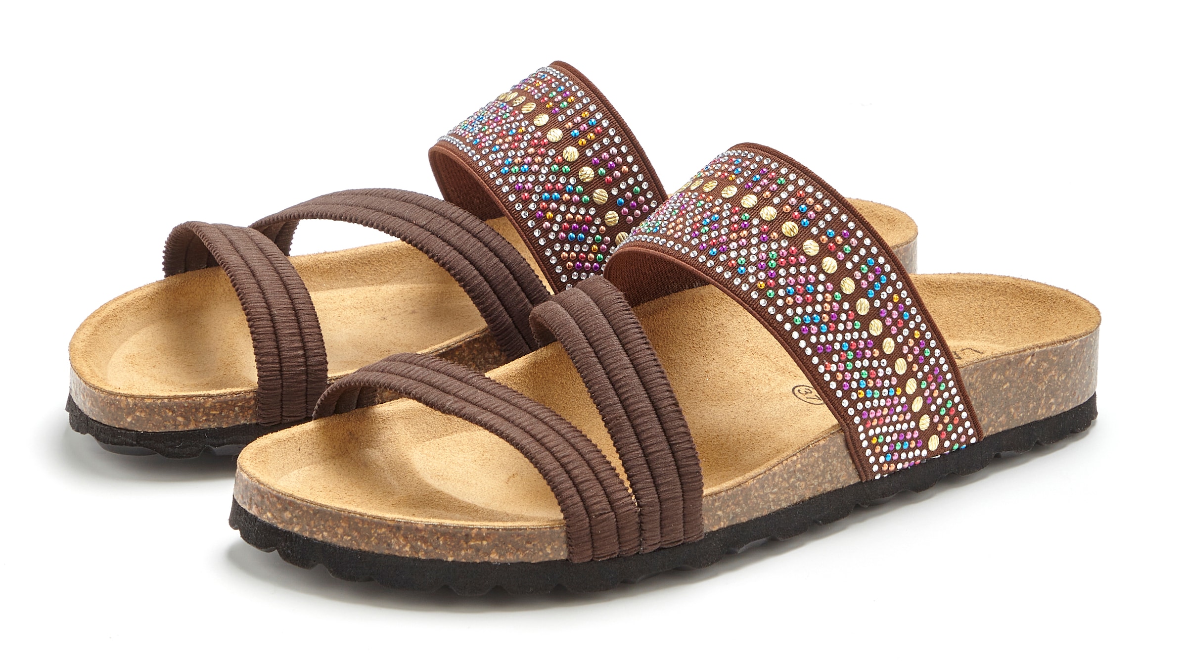 LASCANA Pantolette »Mule, Sandale, offener Schuh, Sommerschuh,«  mit Komfortkorkfussbett aus Leder und elastischen Riemen