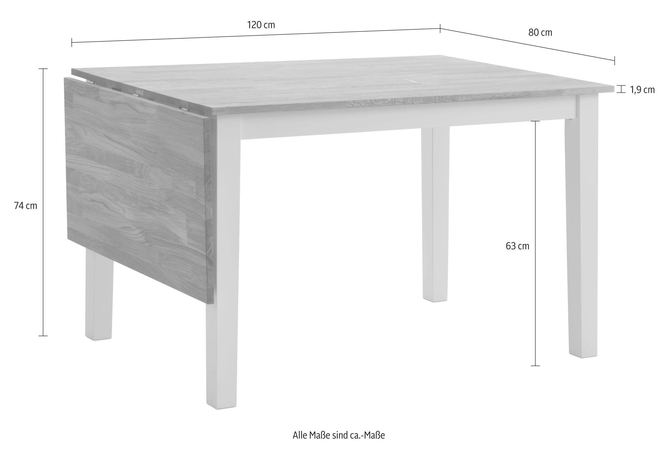 Home affaire Esstisch »Samba«, Breite 120 cm, mit ausklappbarer Tischplatte