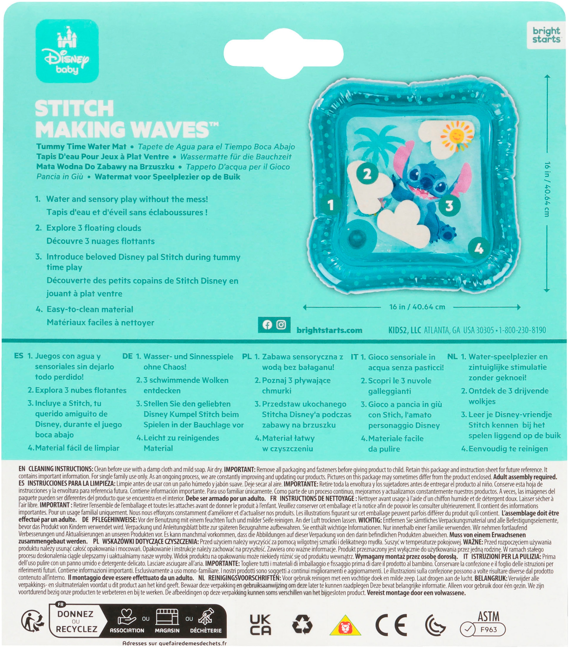 Bright Starts Tapis de jeu »Stitch Making Waves Tummy Time Water Mat«