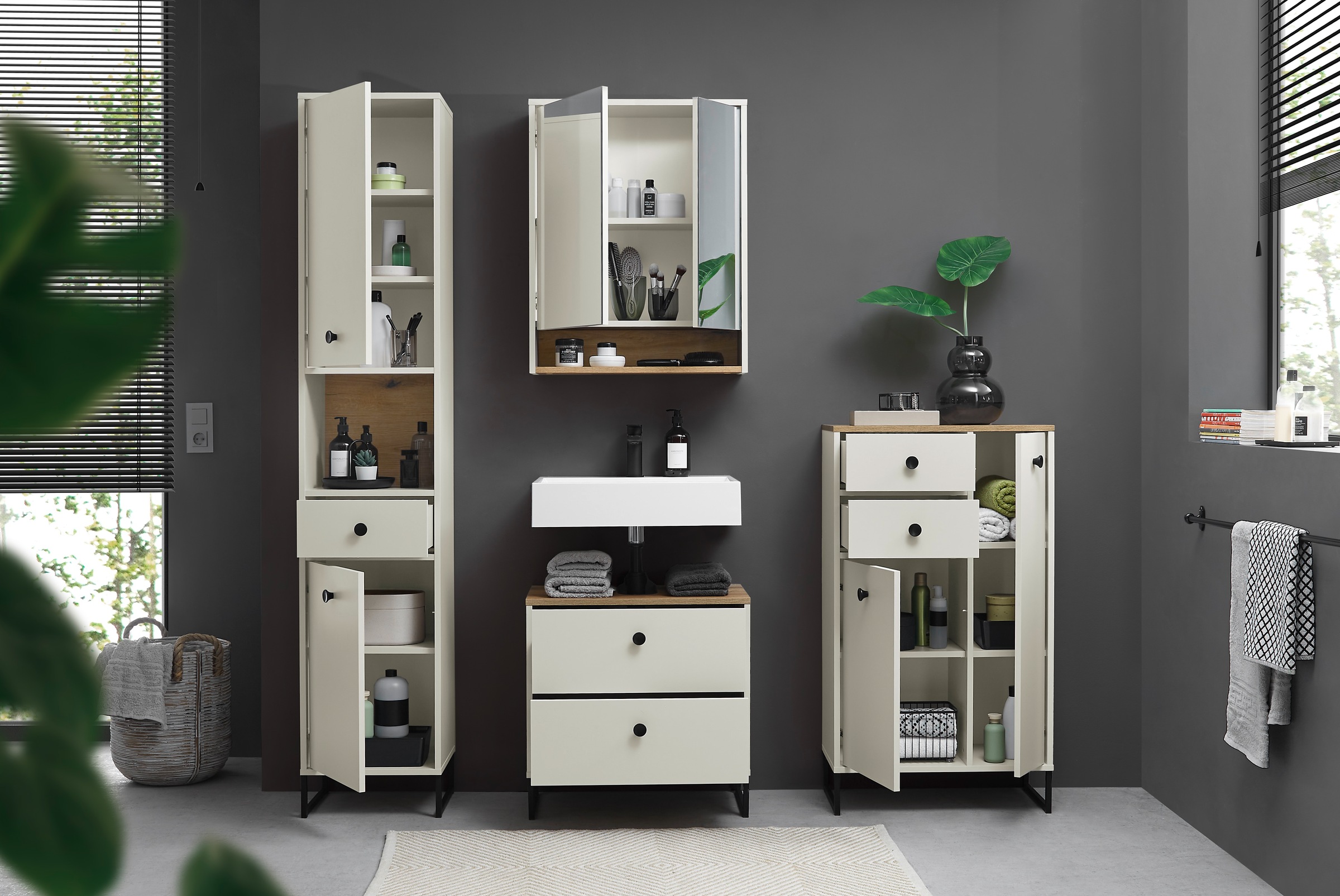 BASIC by Balculina Armoire sous lavabo »Linea« 1 cuis tlg. Largeur 60cm, pieds profilés en U, extension sous plan