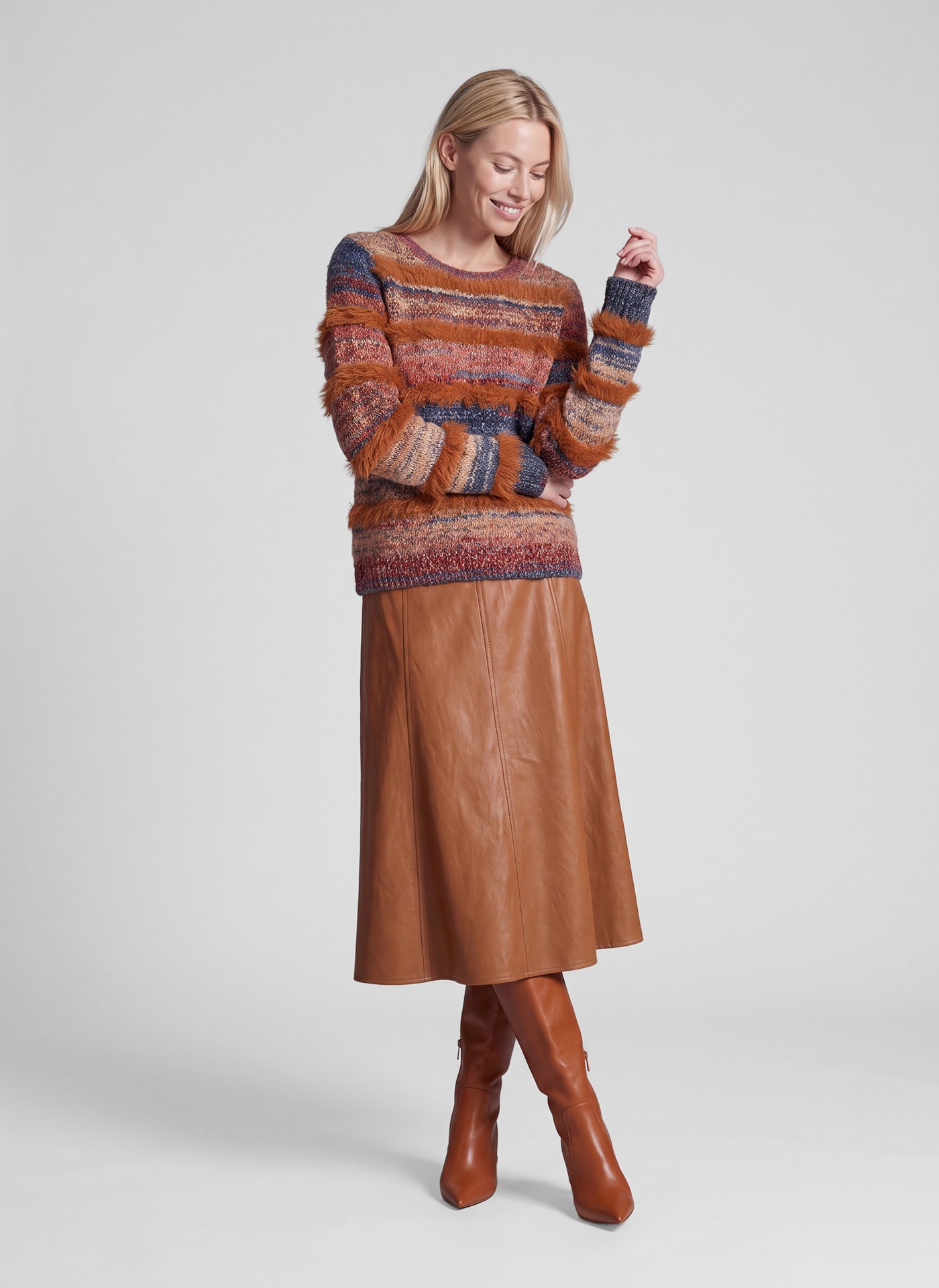 Rabe Pull à col rond aspect tricot grossier / rayé / avec laine